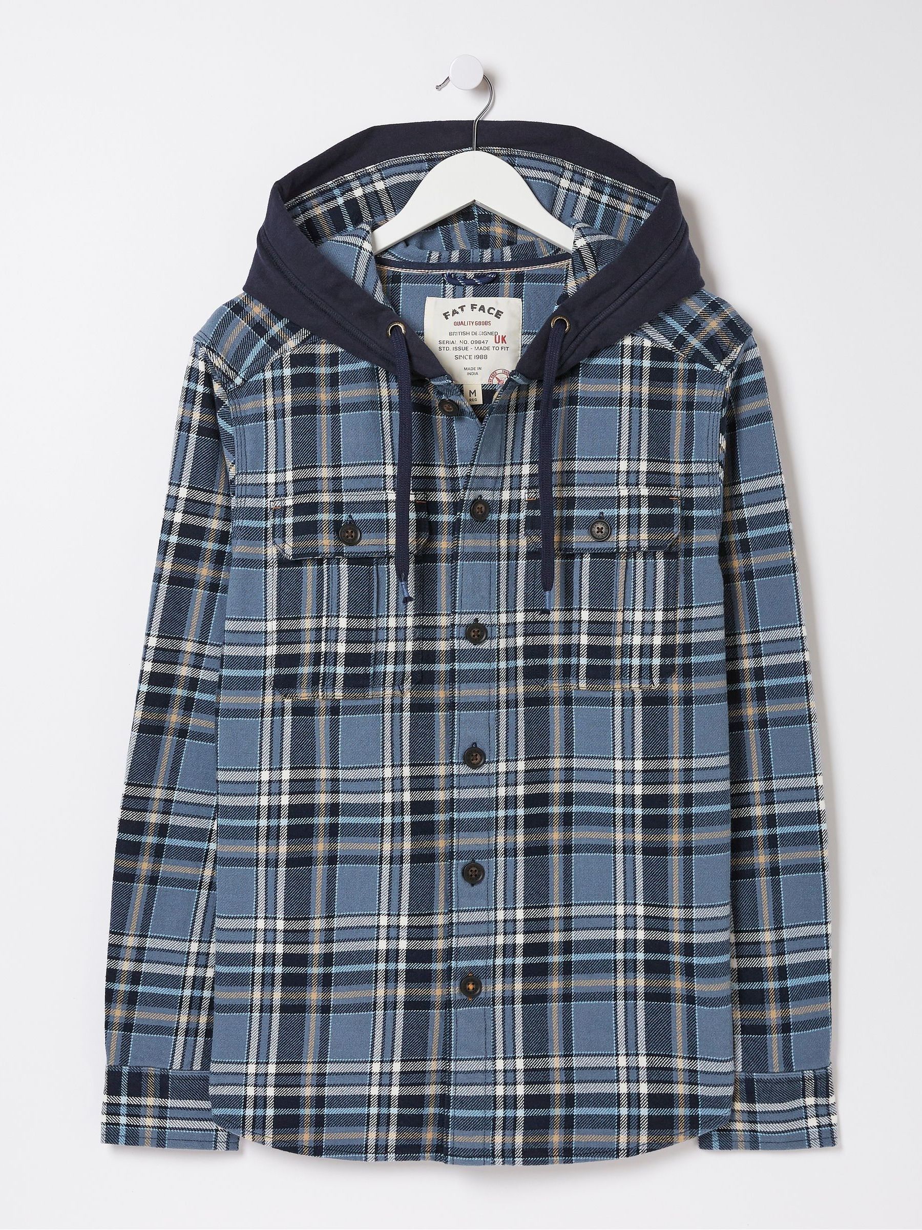 Blue Hooded Check Overshirt - Image 4 of 4