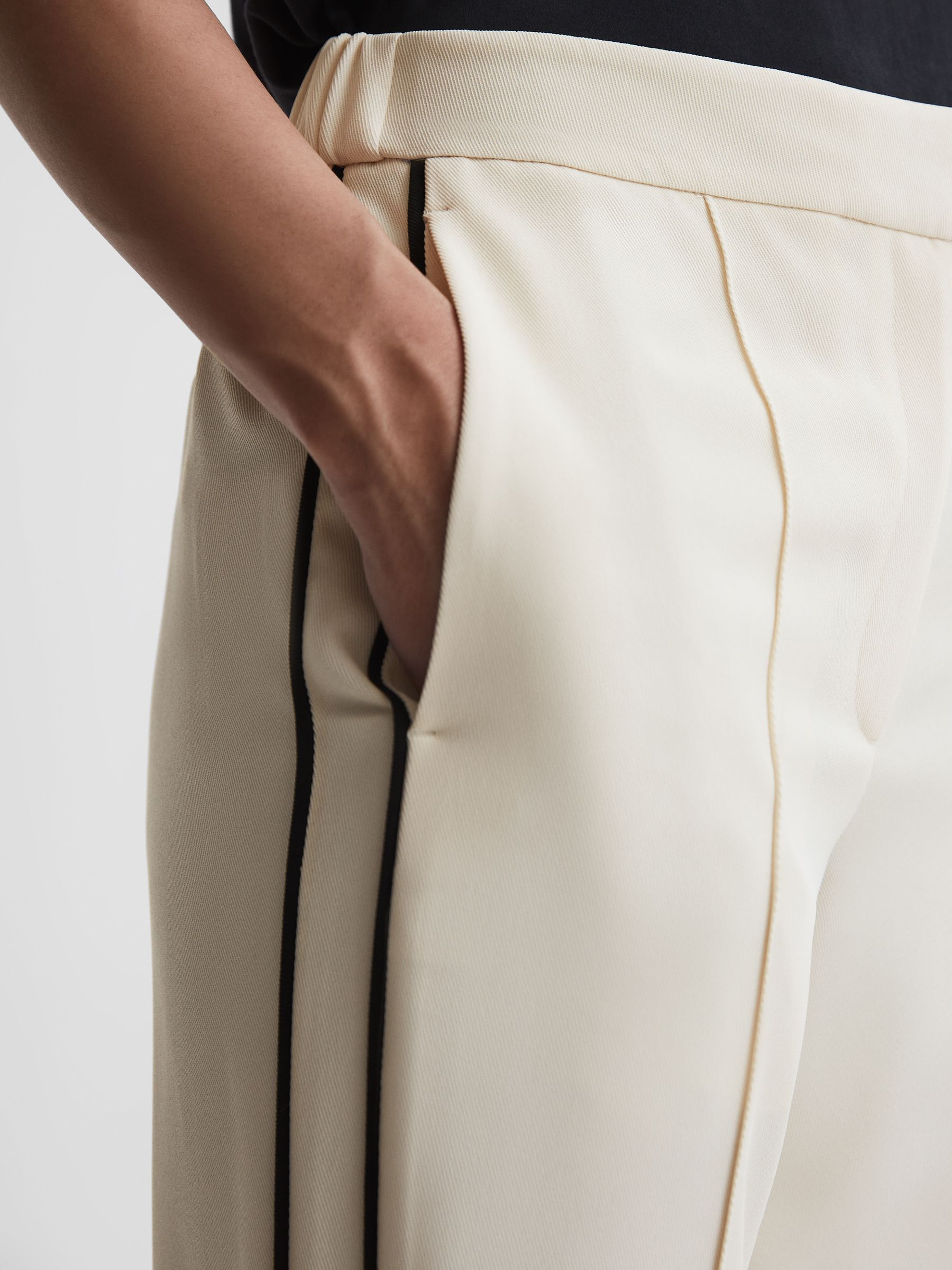 Tapered Fit Side Stripe Trousers in Cream - Image 4 of 5