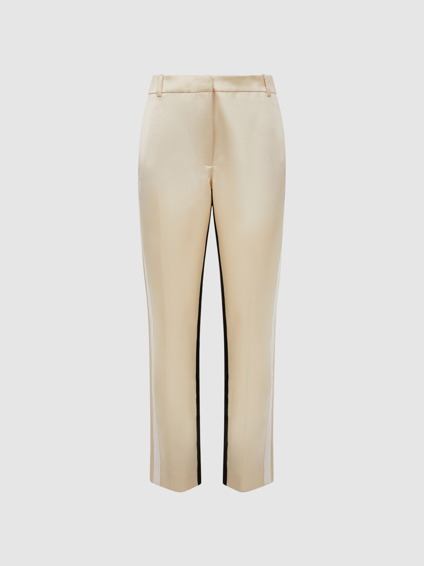 Slim Fit Colourblock Satin Velvet Trousers in Black/Cream - Image 2 of 5