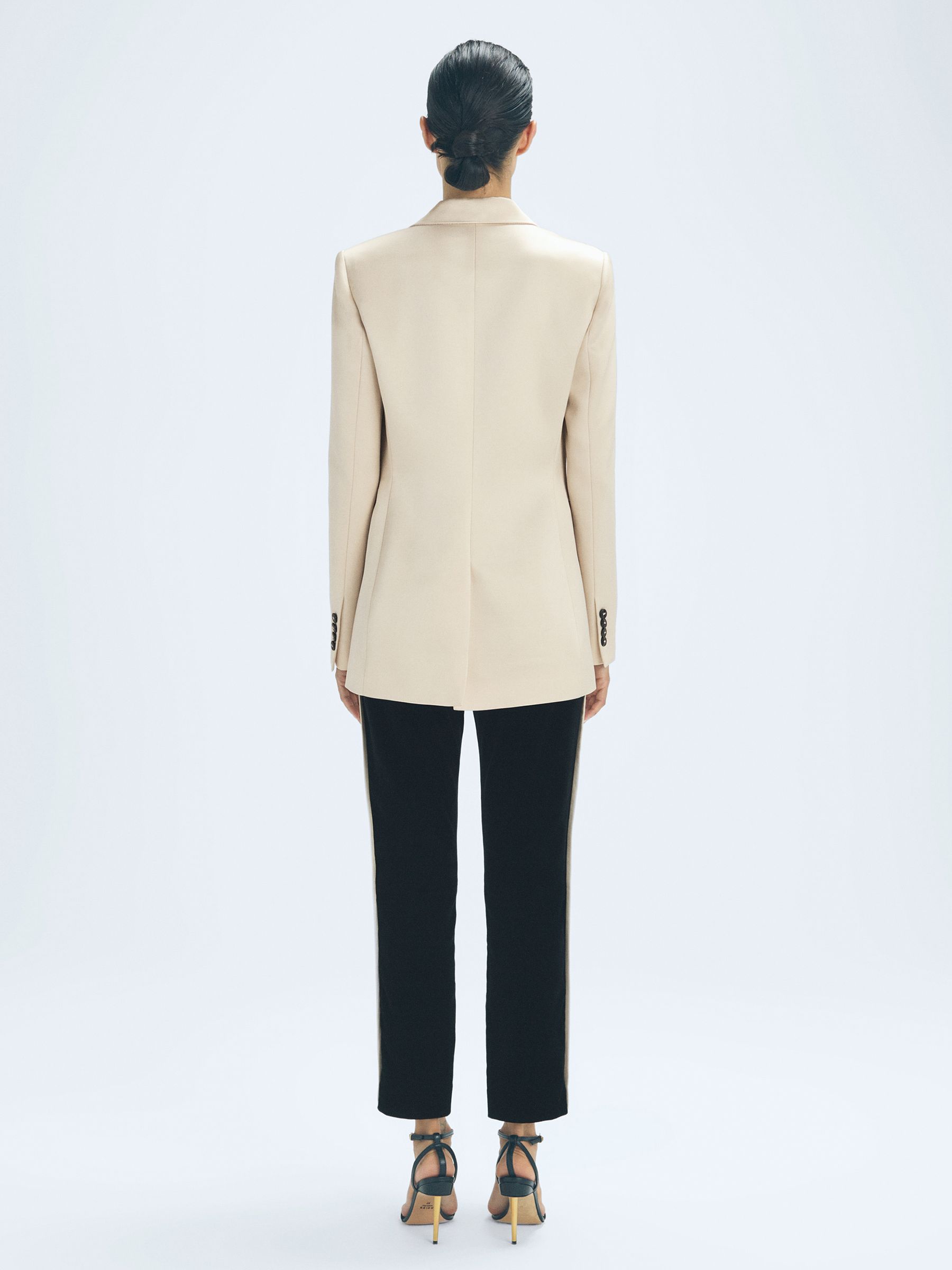 Slim Fit Colourblock Satin Velvet Trousers in Black/Cream - Image 3 of 5