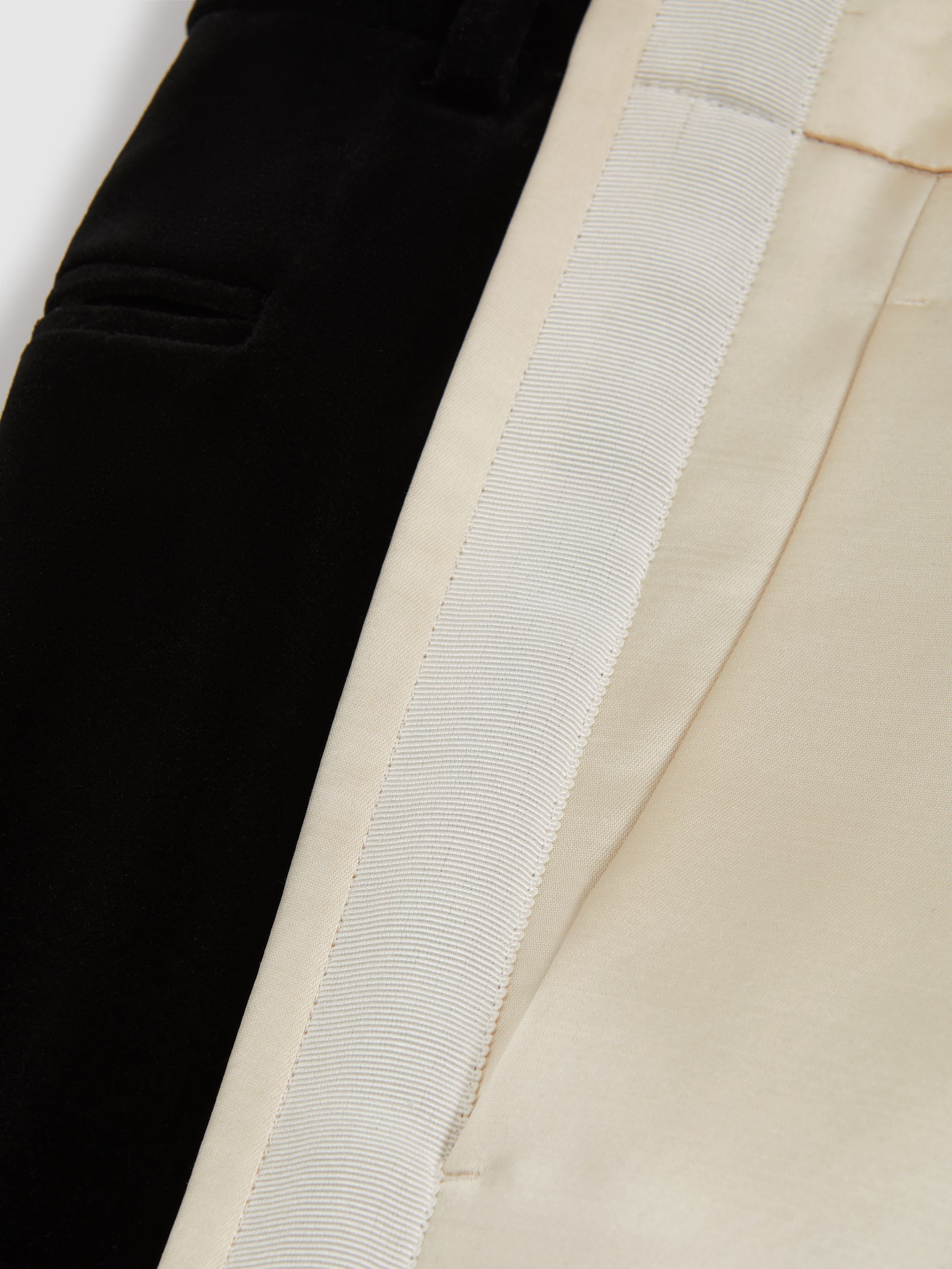 Slim Fit Colourblock Satin Velvet Trousers in Black/Cream - Image 5 of 5
