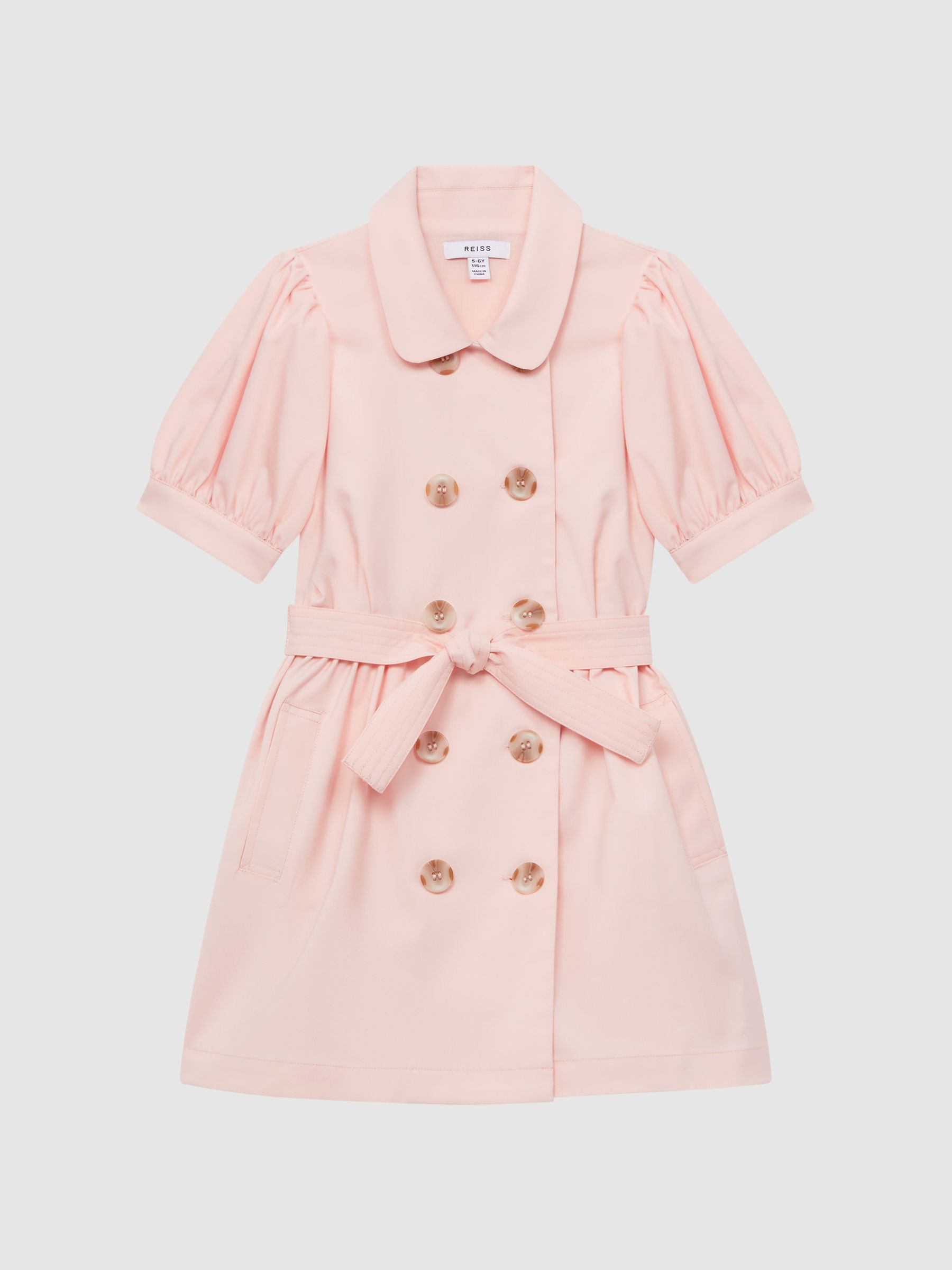 Puff Sleeve Belted Dress in Pink - Image 2 of 8