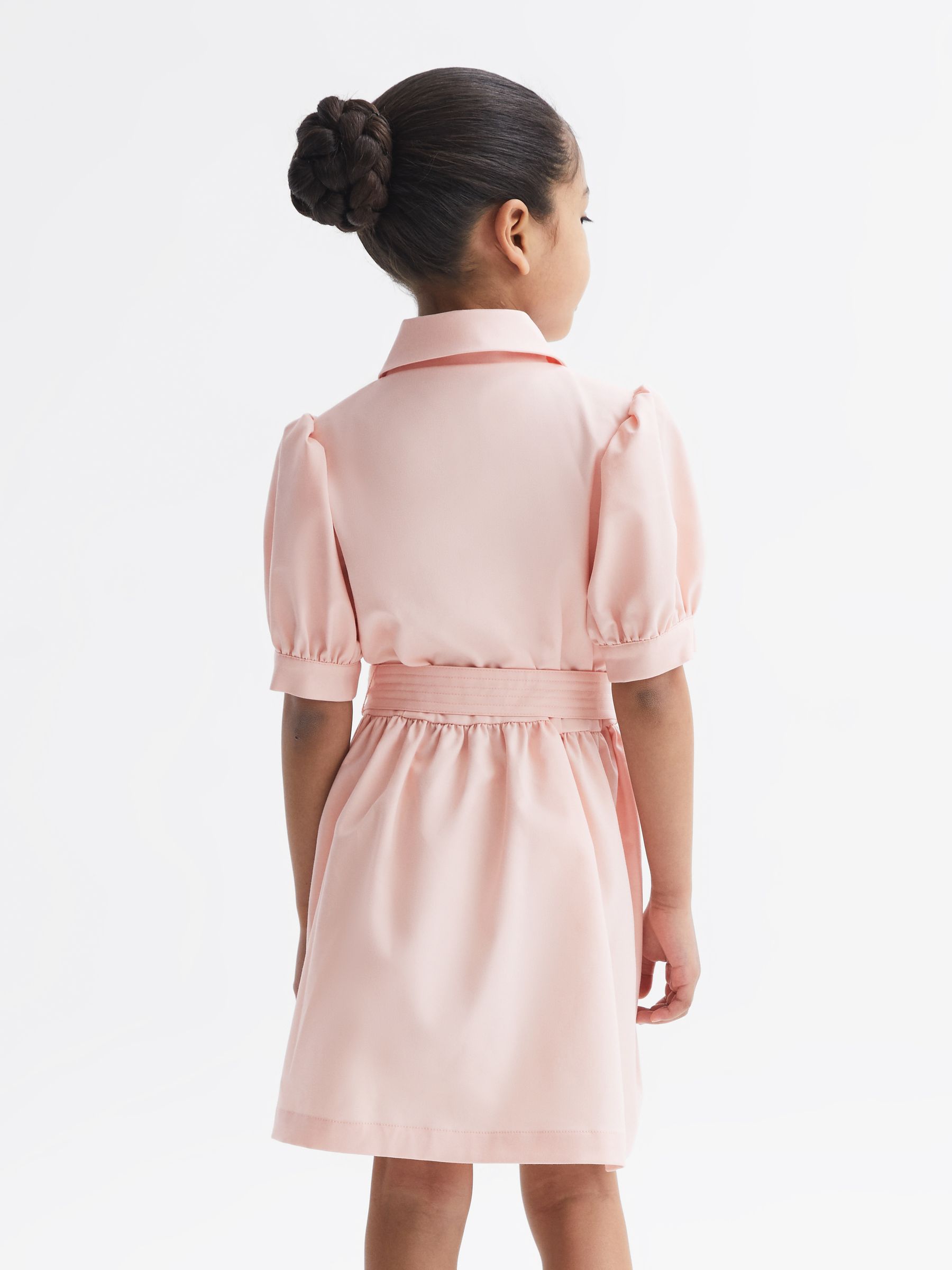 Puff Sleeve Belted Dress in Pink - Image 5 of 8