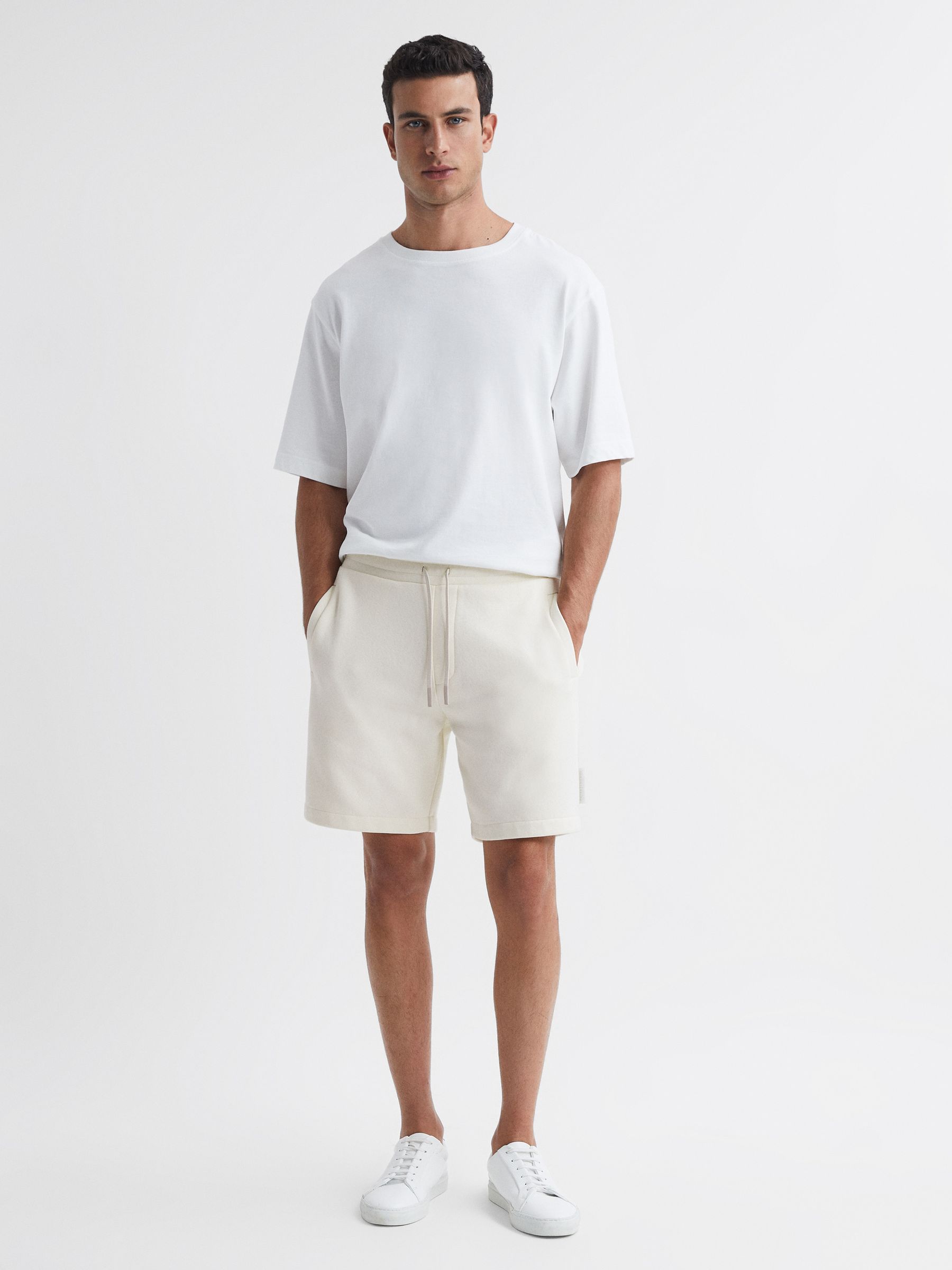 Cotton Drawstring Shorts in Ecru - Image 1 of 5