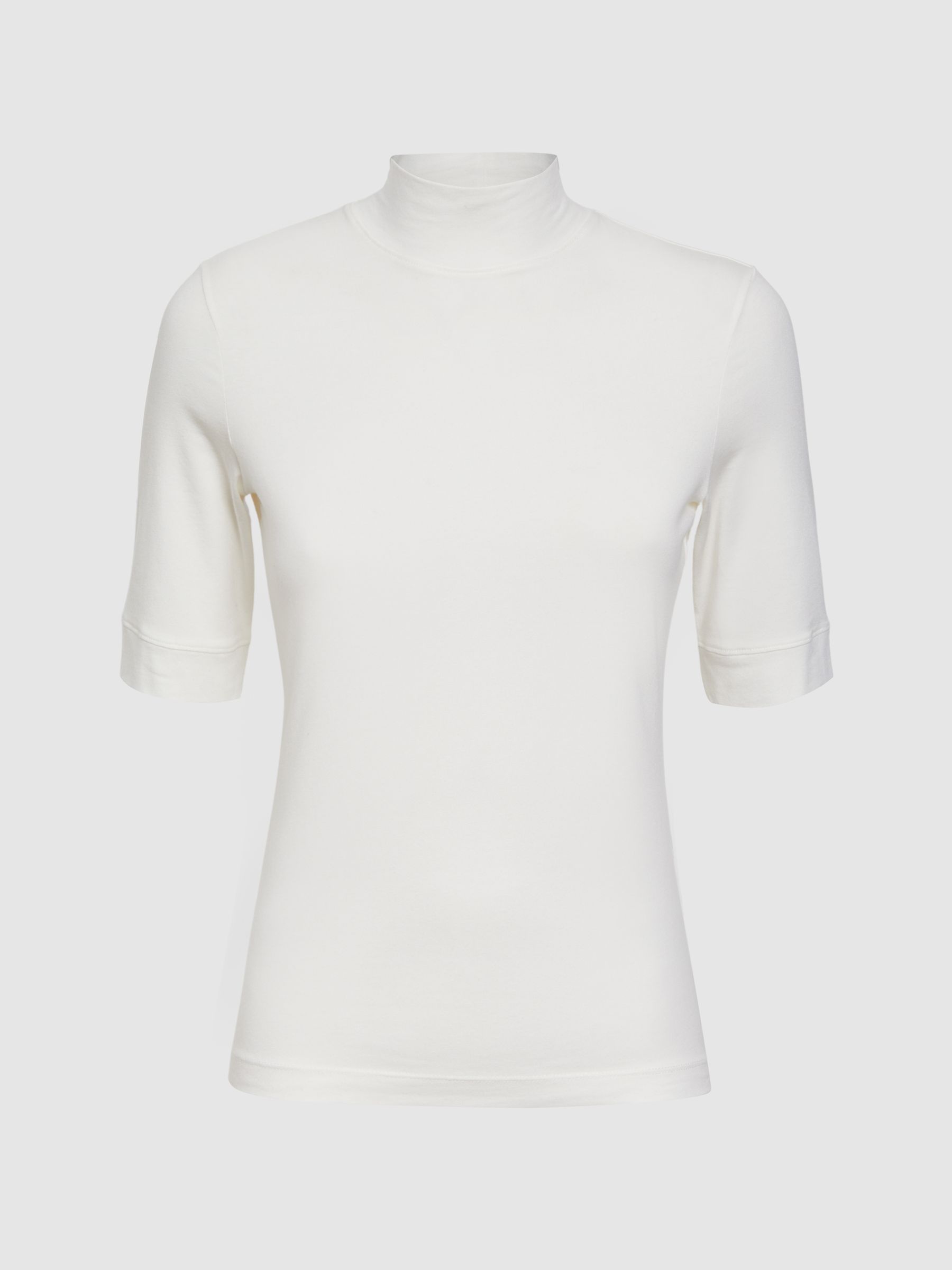 High Neck Short Sleeve T-Shirt in Ivory - Image 2 of 5 High Neck Short Sleeve T-Shirt in Ivory - Image 2 of 5
