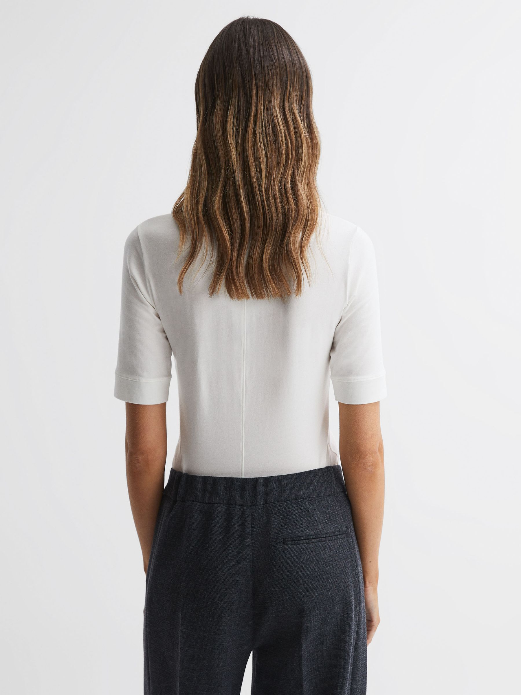 High Neck Short Sleeve T-Shirt in Ivory - Image 3 of 5