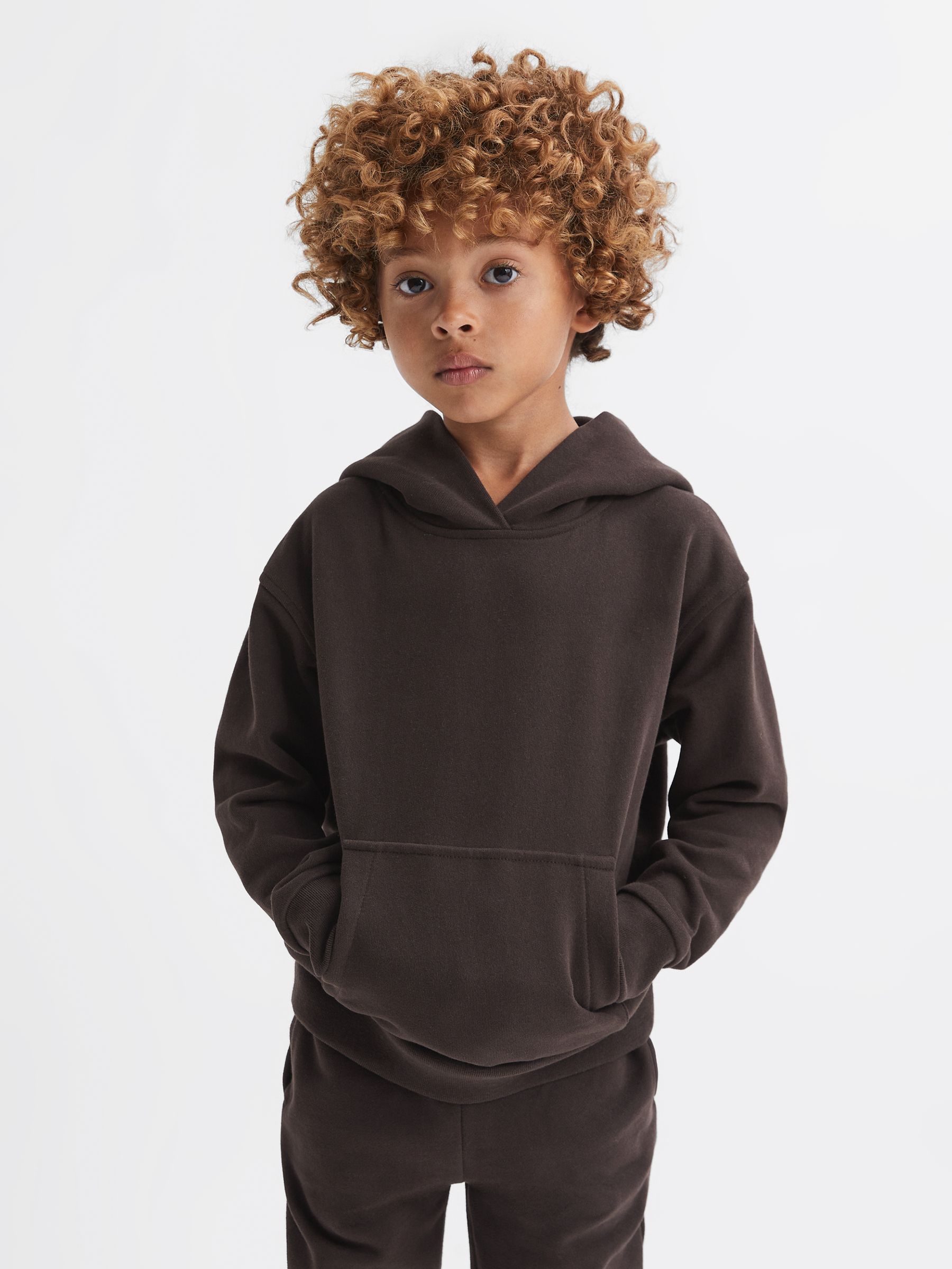 Junior Oversized Cotton Jersey Hoodie in Chocolate - Image 3 of 6