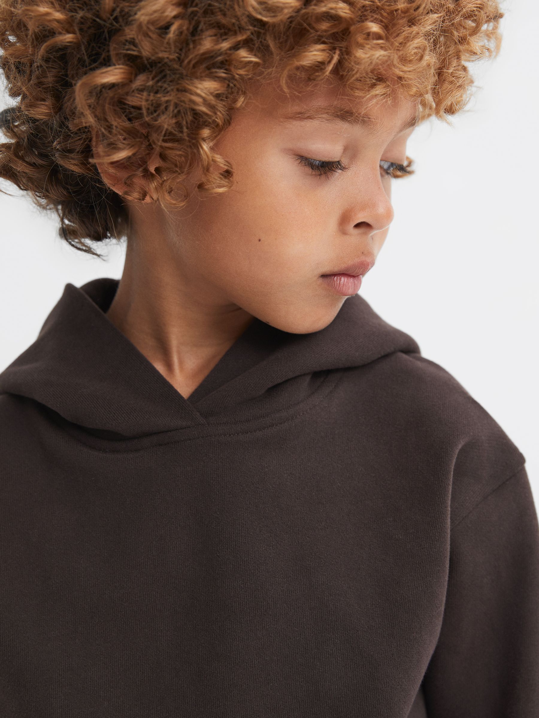 Junior Oversized Cotton Jersey Hoodie in Chocolate - Image 4 of 6