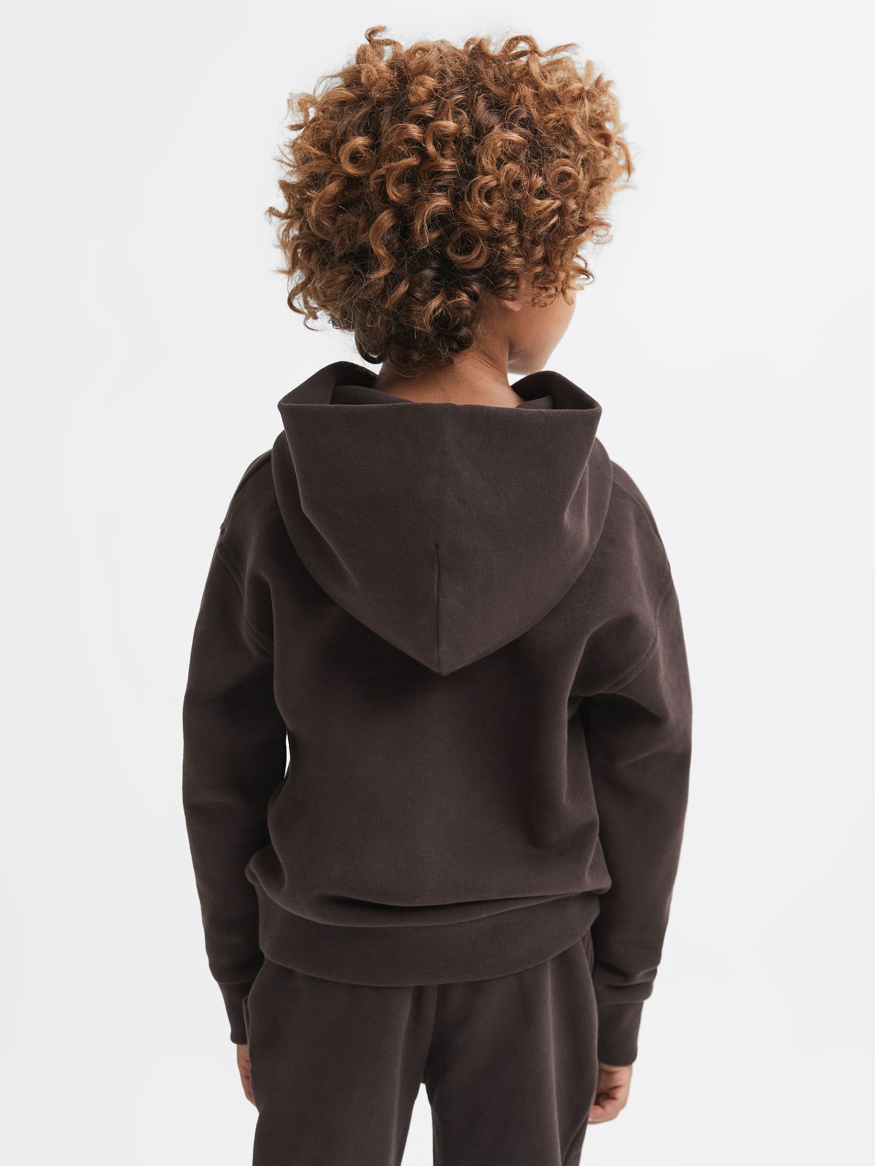 Junior Oversized Cotton Jersey Hoodie in Chocolate - Image 5 of 6