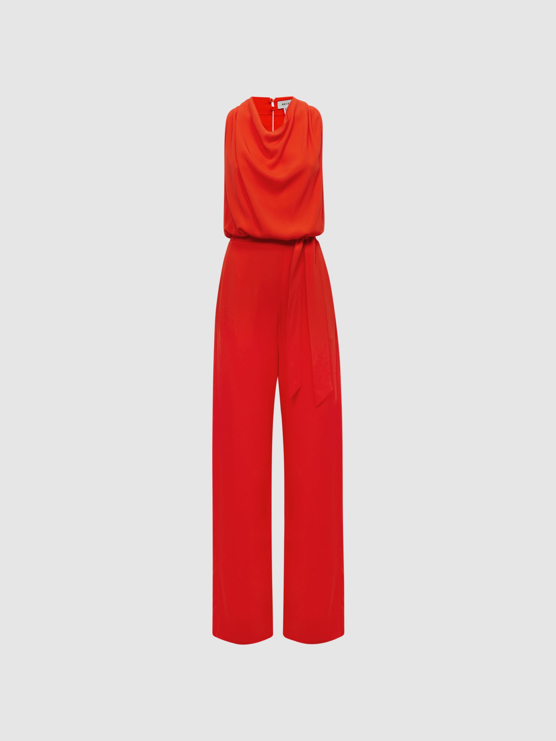 Cowl Neck Wide Leg Jumpsuit in Orange - Image 2 of 5 Cowl Neck Wide Leg Jumpsuit in Orange - Image 2 of 5