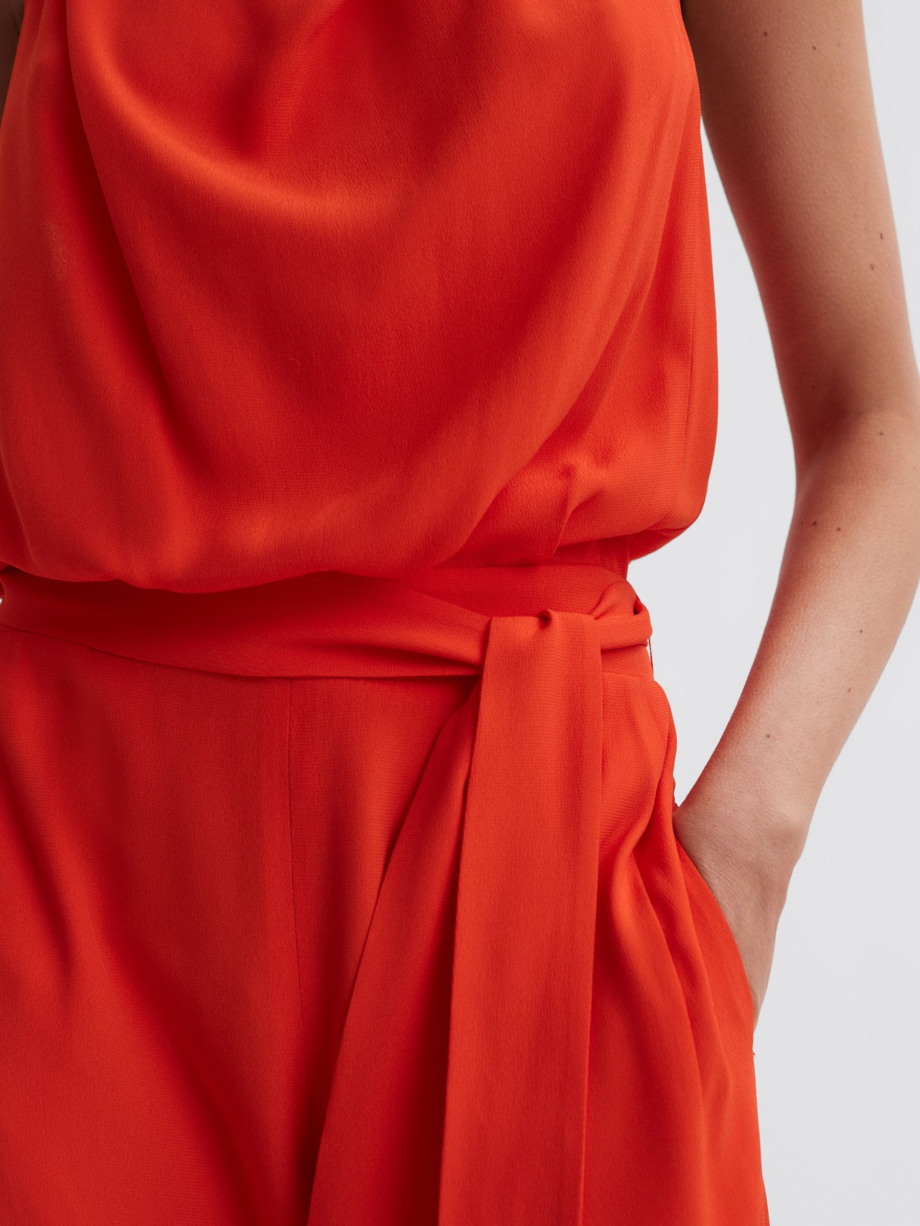 Cowl Neck Wide Leg Jumpsuit in Orange - Image 3 of 5 Cowl Neck Wide Leg Jumpsuit in Orange - Image 3 of 5