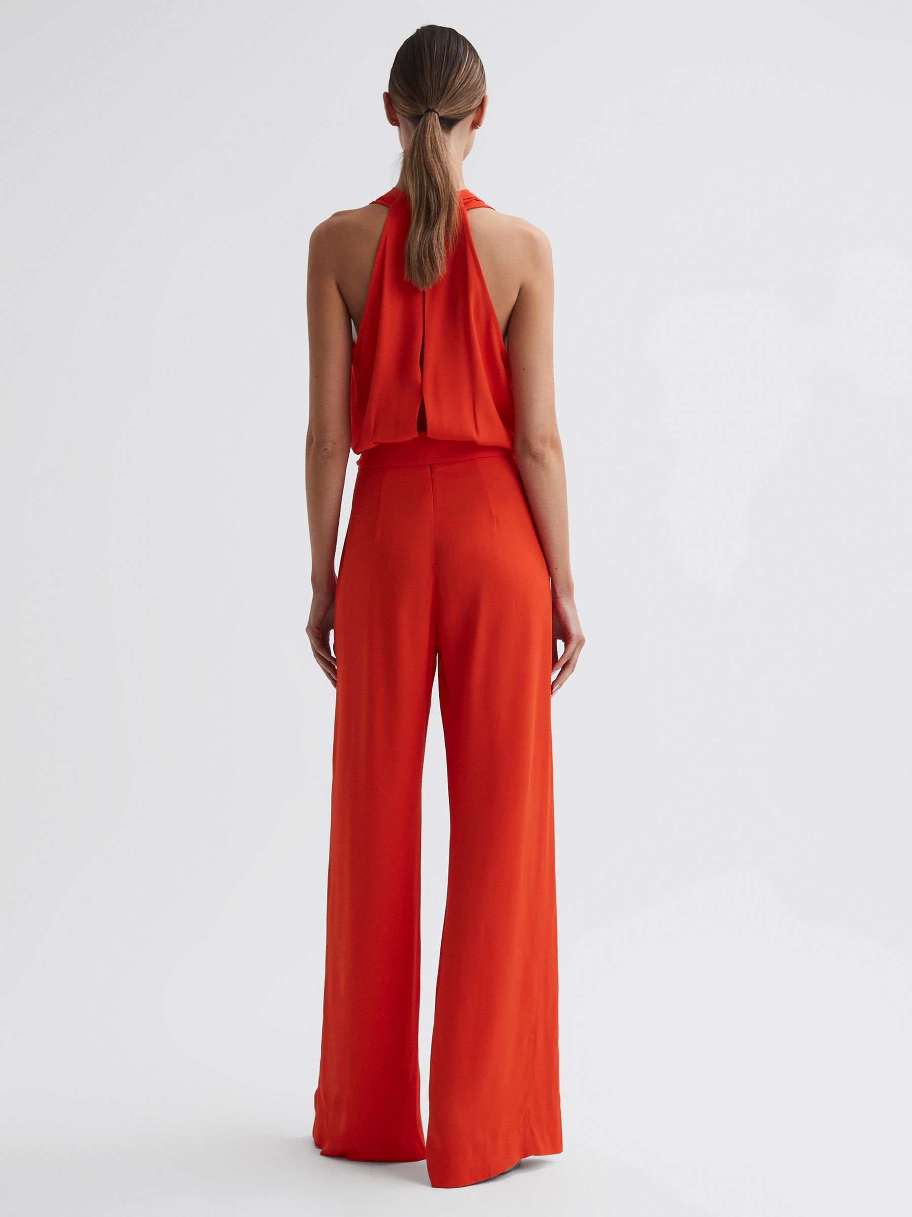 Cowl Neck Wide Leg Jumpsuit in Orange - Image 4 of 5