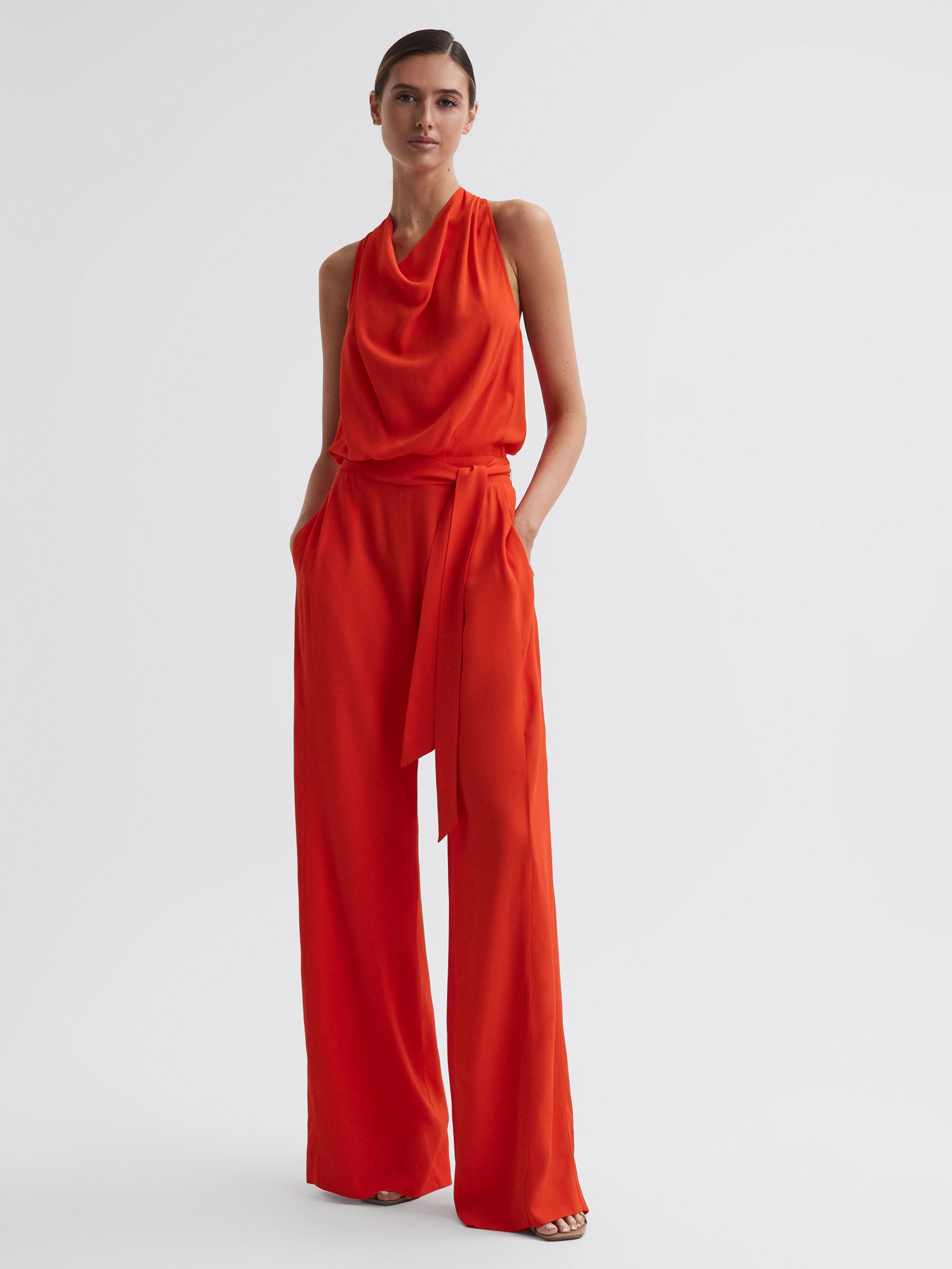 Cowl Neck Wide Leg Jumpsuit in Orange - Image 5 of 5