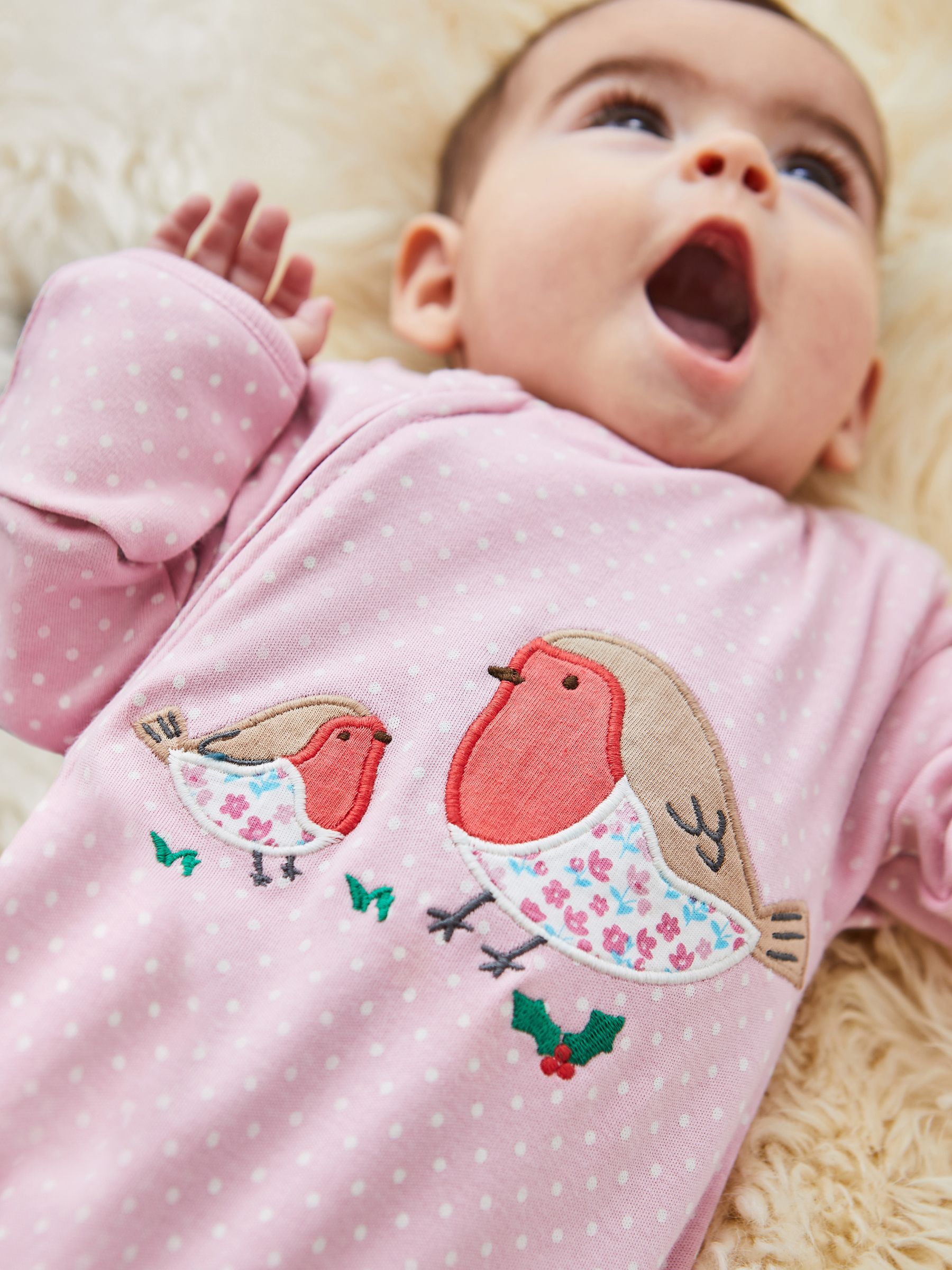 Pink Robin Appliqué Zip Sleepsuit - Image 3 of 4