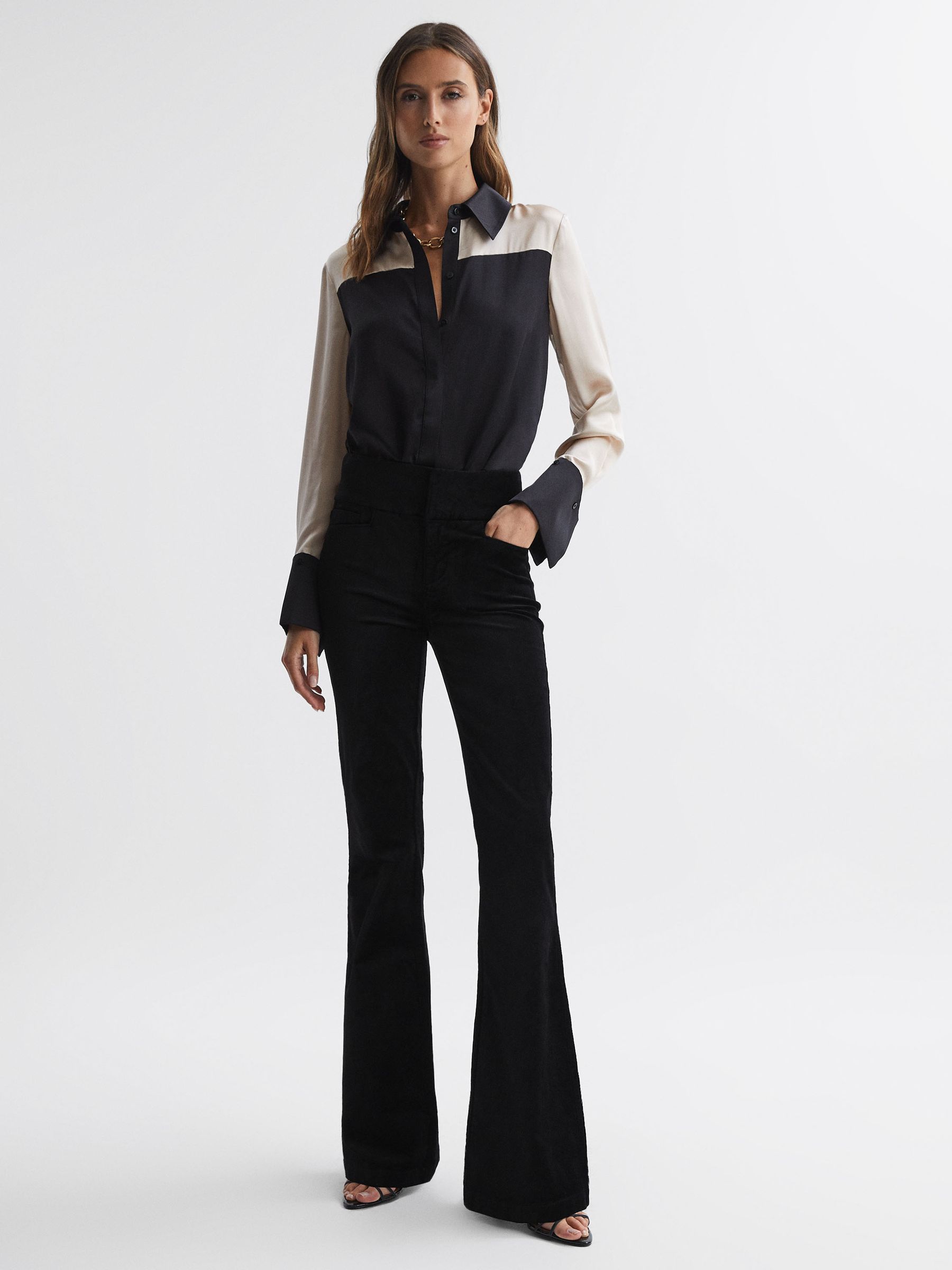 Paige Velvet Flared High Rise Jeans in Black - Image 3 of 5