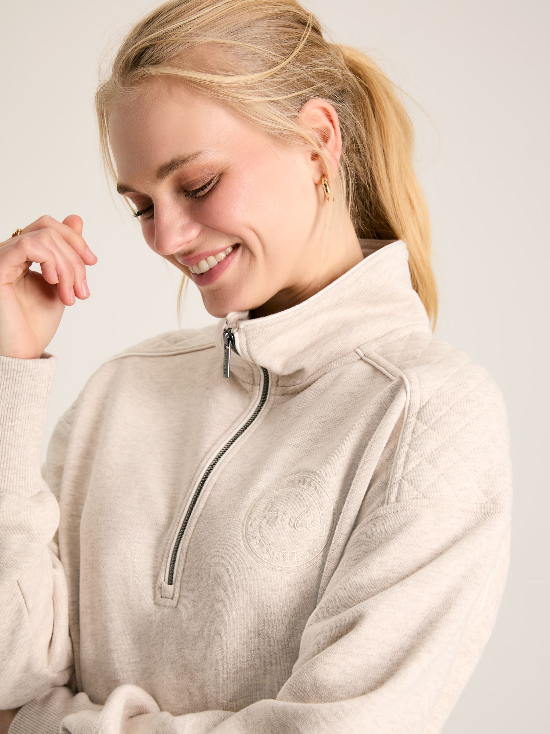 Racquet Oat marl Cotton Quarter Zip Sweatshirt - Image 4 of 7