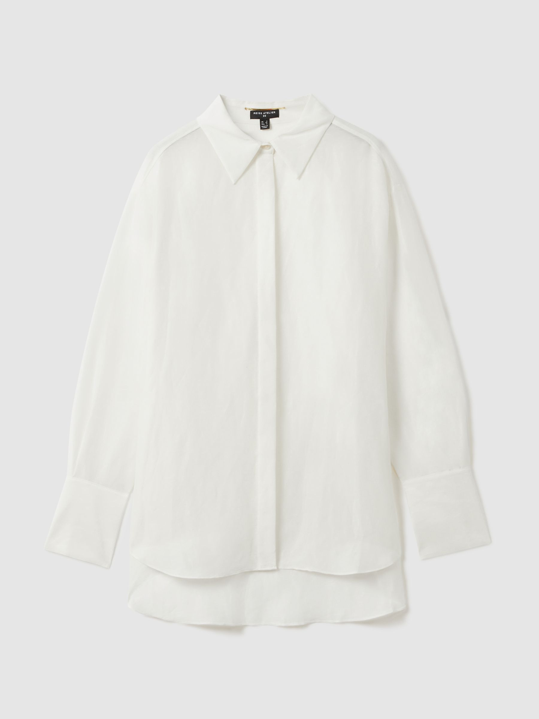 Atelier Linen Silk Contrast Button-Through Shirt in Ivory - Image 2 of 8