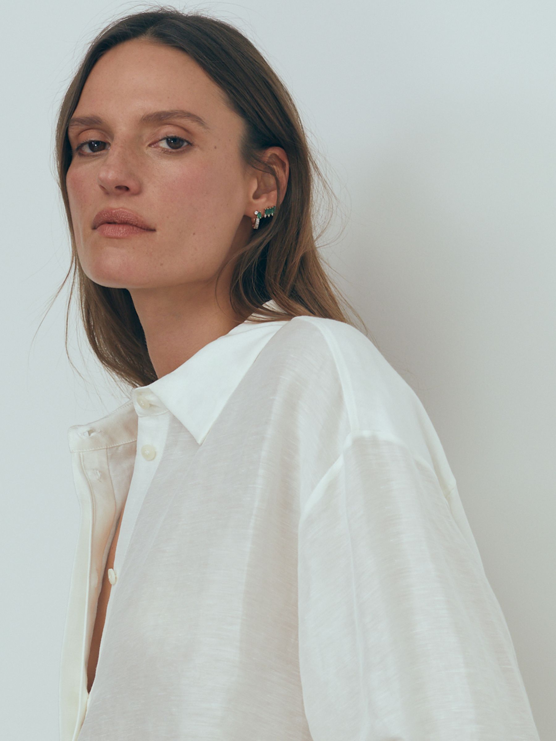Atelier Linen Silk Contrast Button-Through Shirt in Ivory - Image 5 of 8
