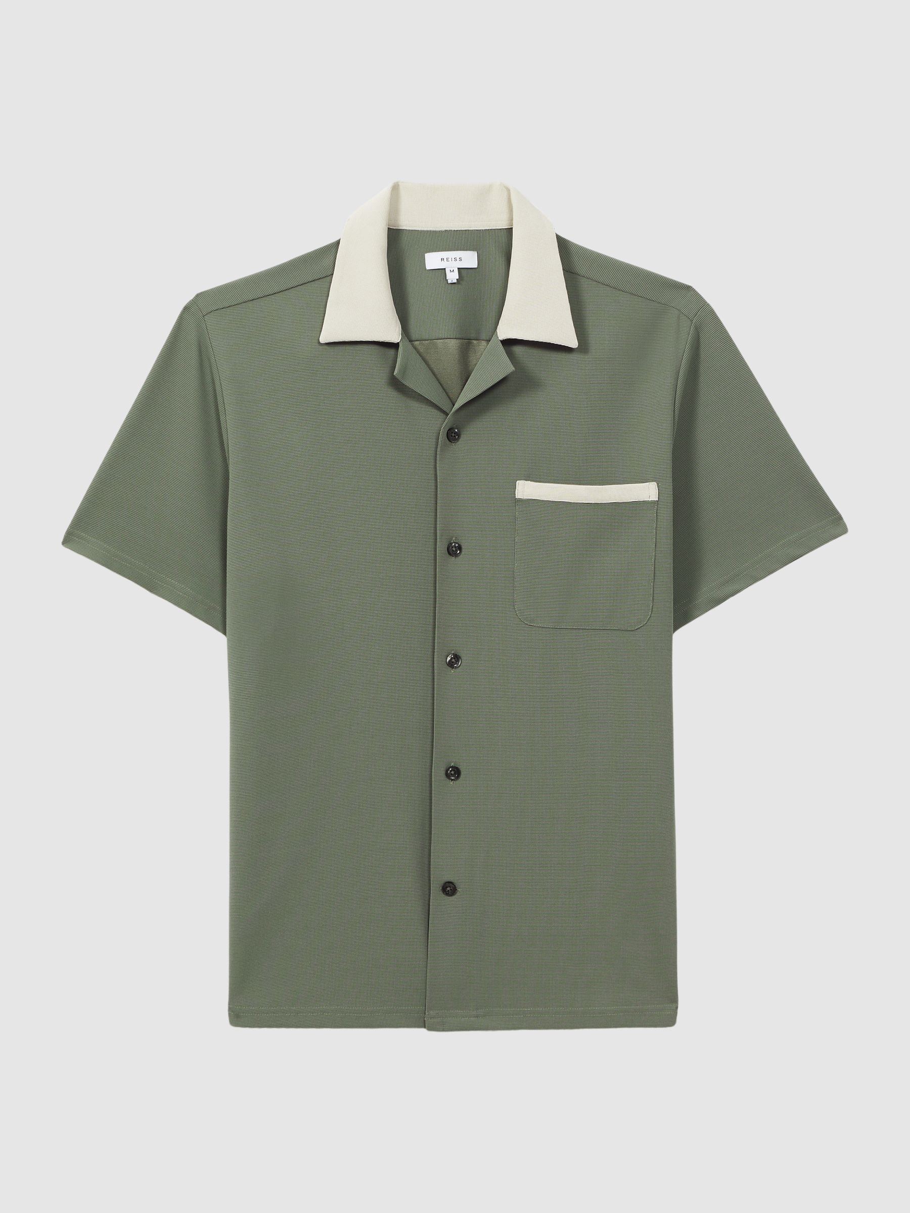 Cuban Collar Contrast Shirt in Sage/Ecru - Image 2 of 5