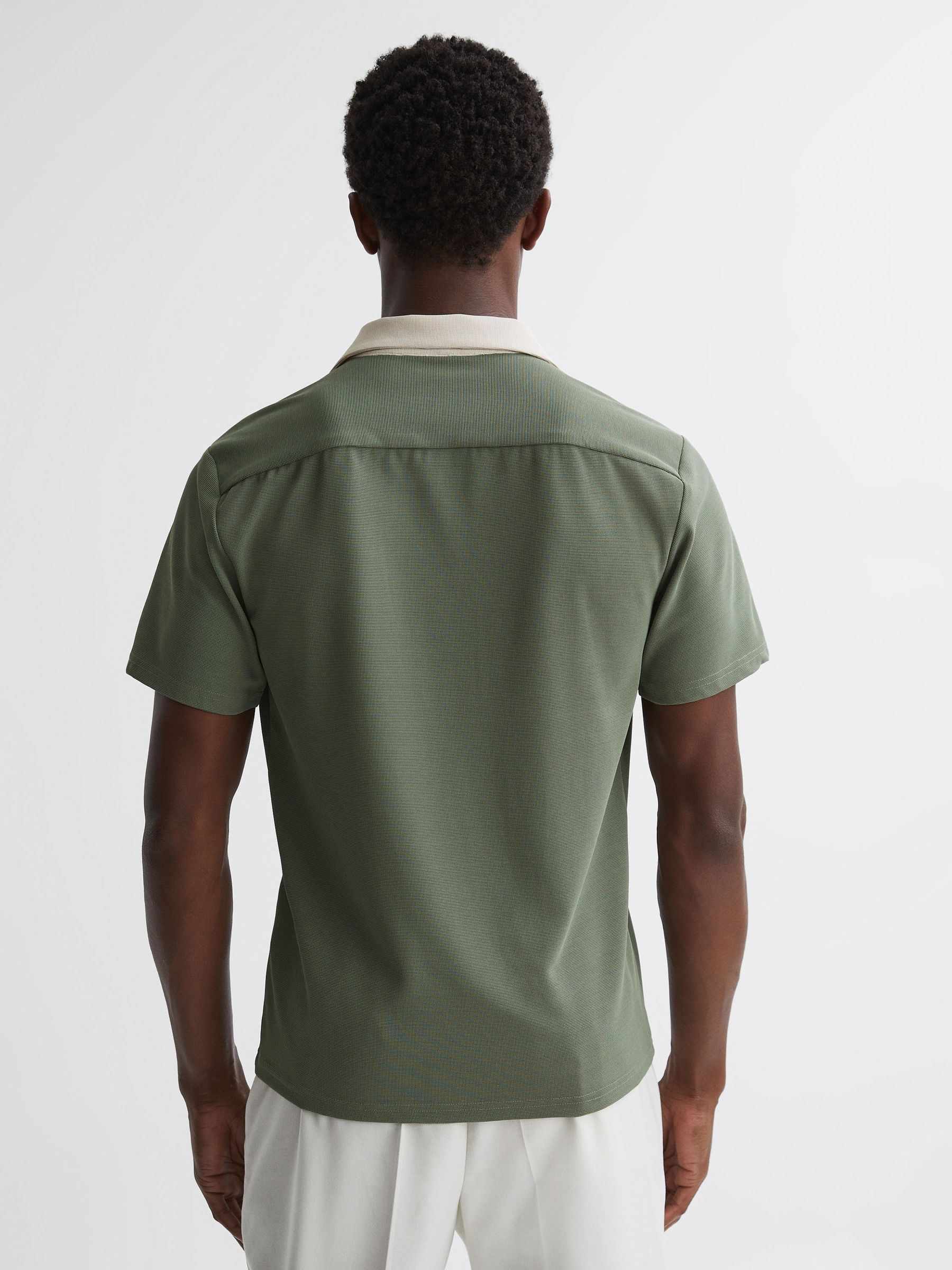 Cuban Collar Contrast Shirt in Sage/Ecru - Image 4 of 5