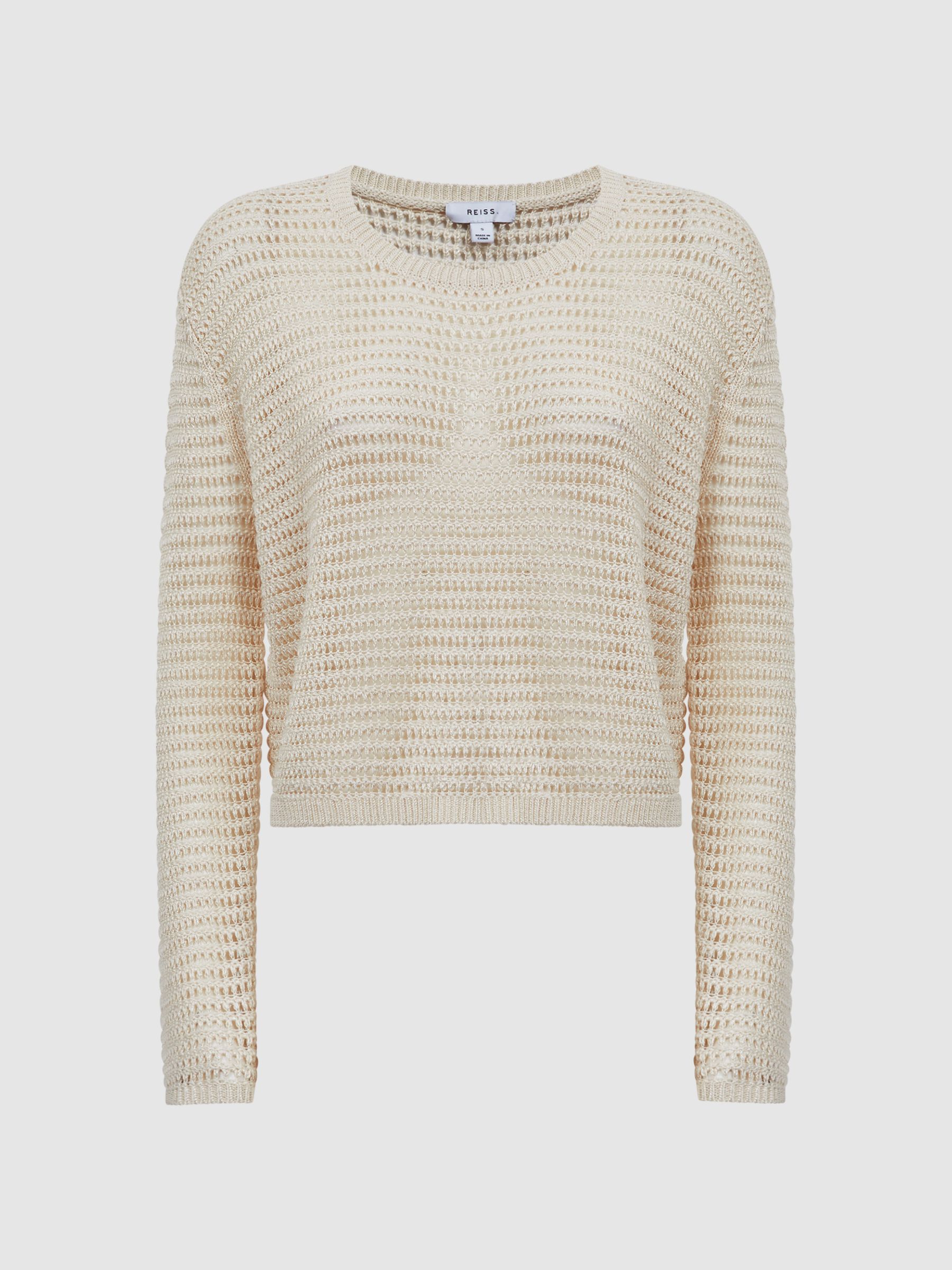 Linen Open Stitch Crew Neck Jumper in Ivory - Image 2 of 4