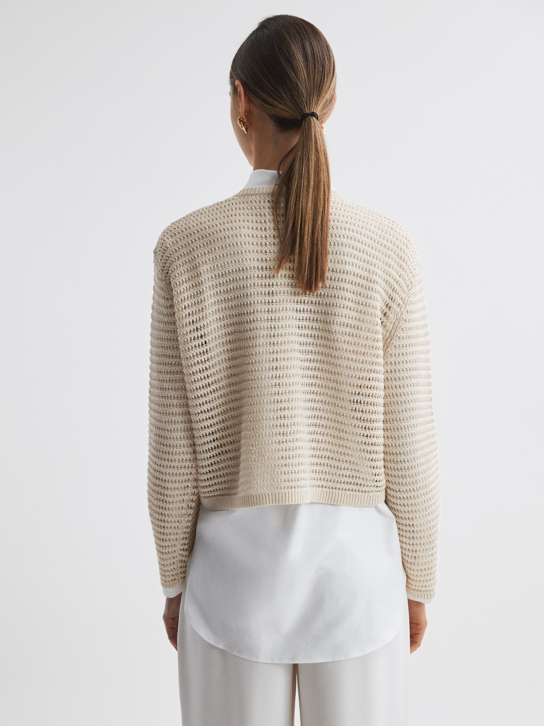 Linen Open Stitch Crew Neck Jumper in Ivory - Image 4 of 4