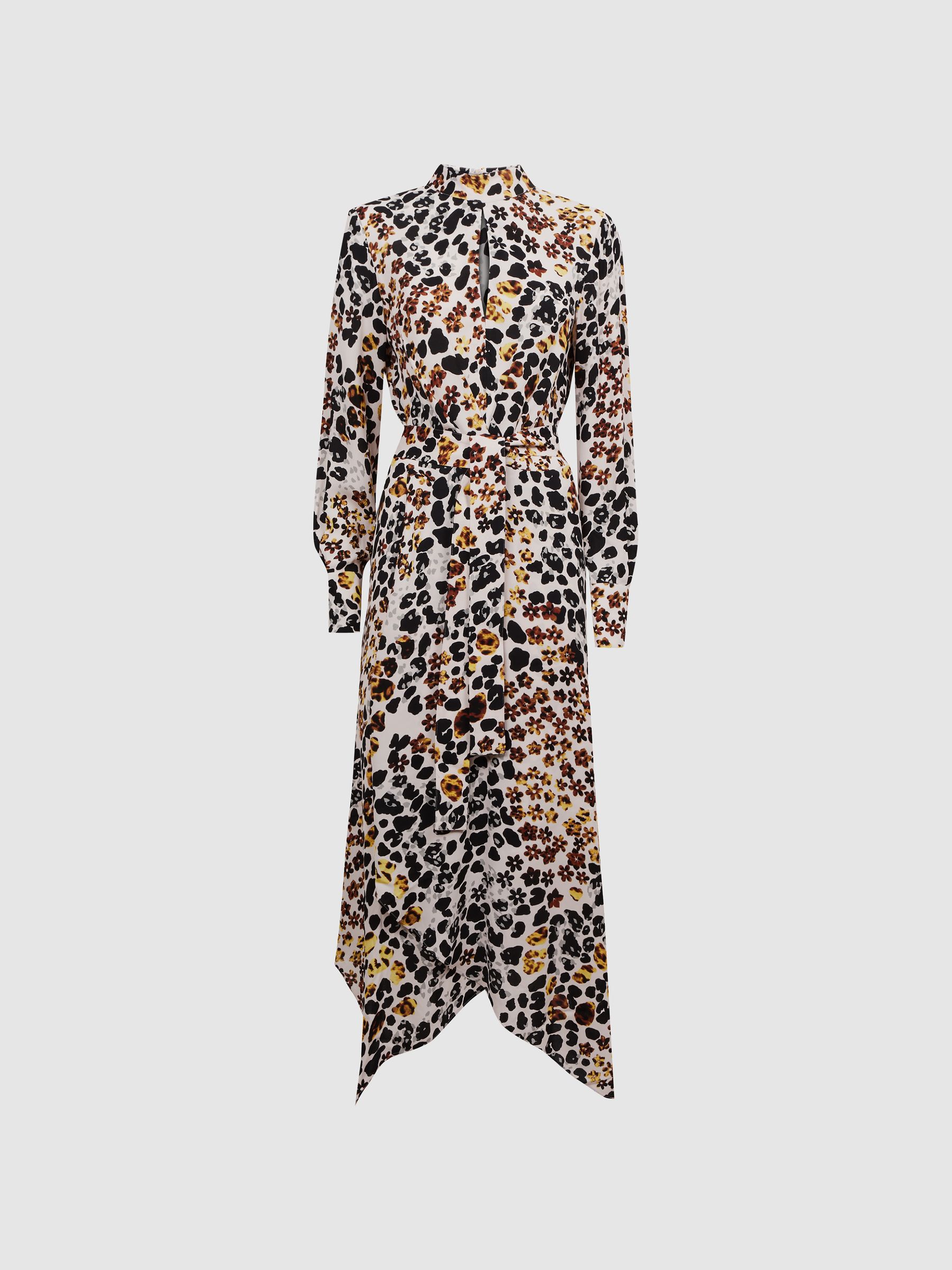 Animal Print Belted Midi Dress in Nude/Black - Image 2 of 4