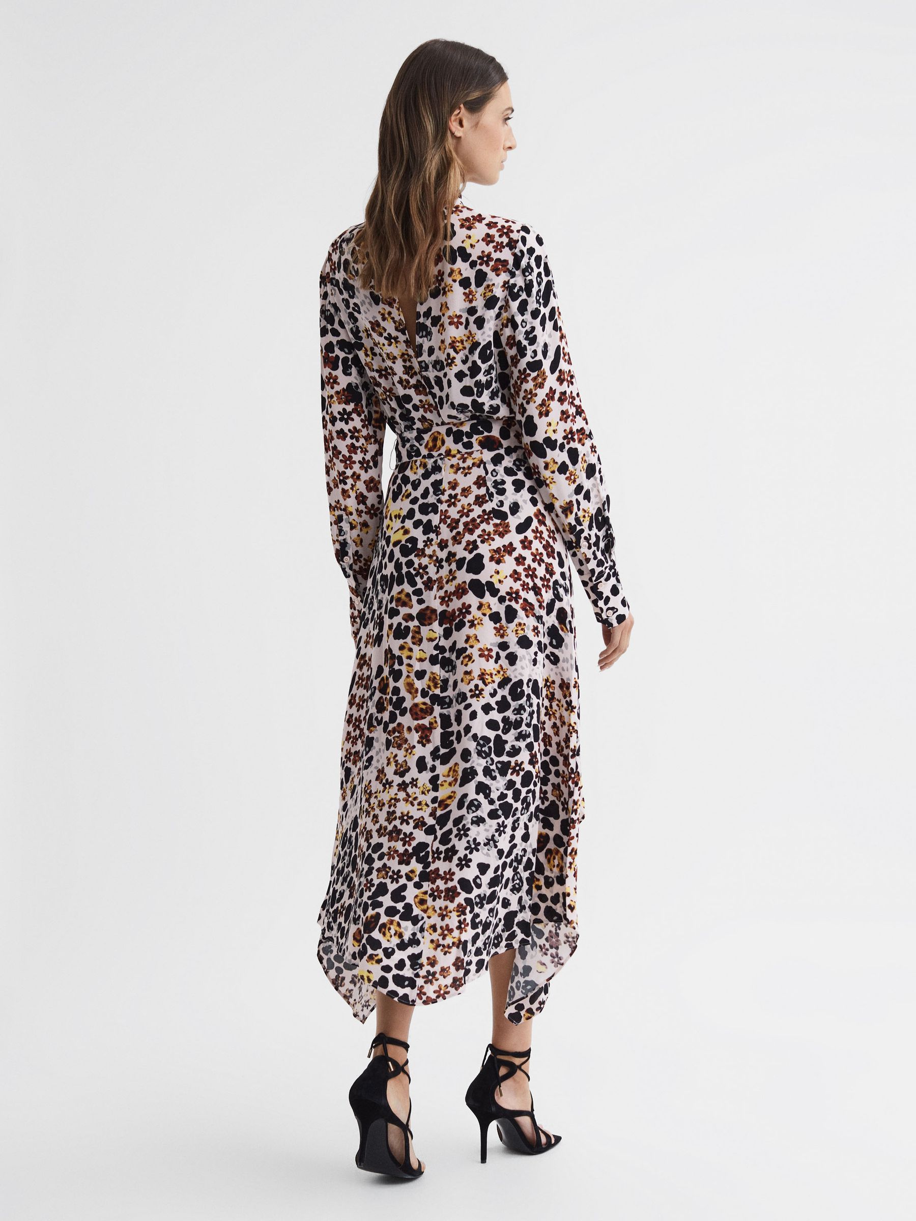 Animal Print Belted Midi Dress in Nude/Black - Image 4 of 4