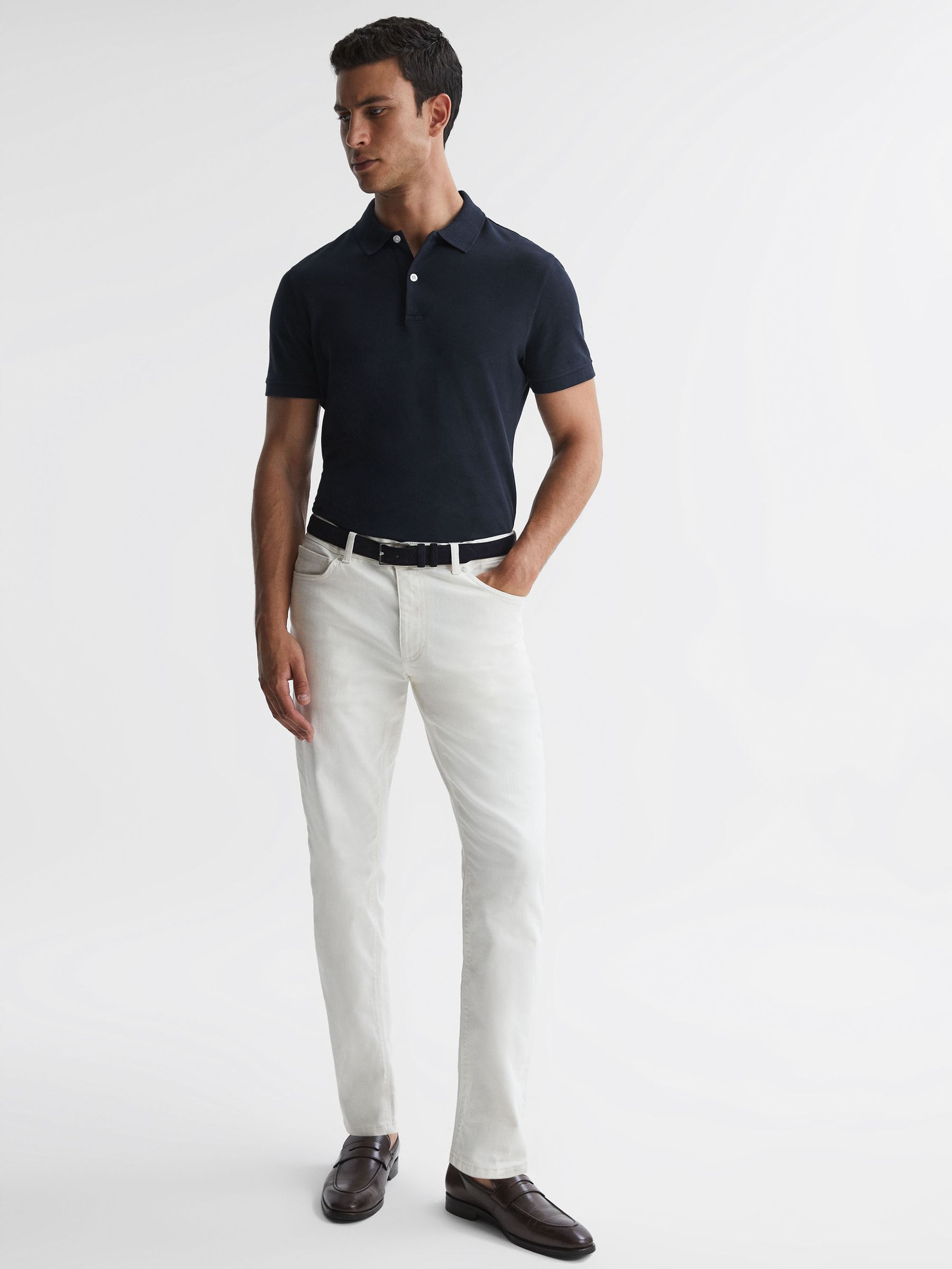 Slim Fit Garment Dye Polo Shirt in Navy - Image 3 of 4