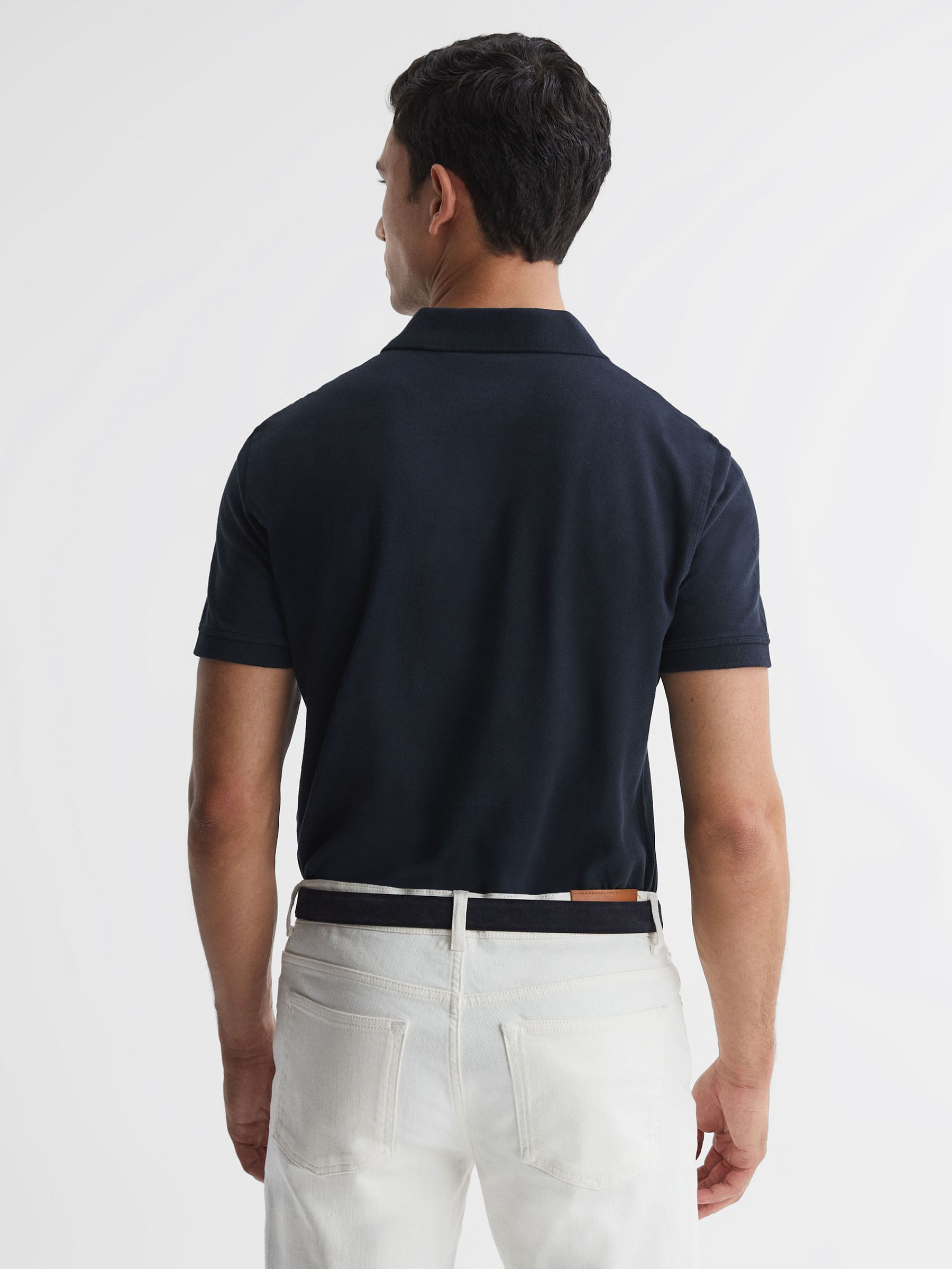 Slim Fit Garment Dye Polo Shirt in Navy - Image 4 of 4