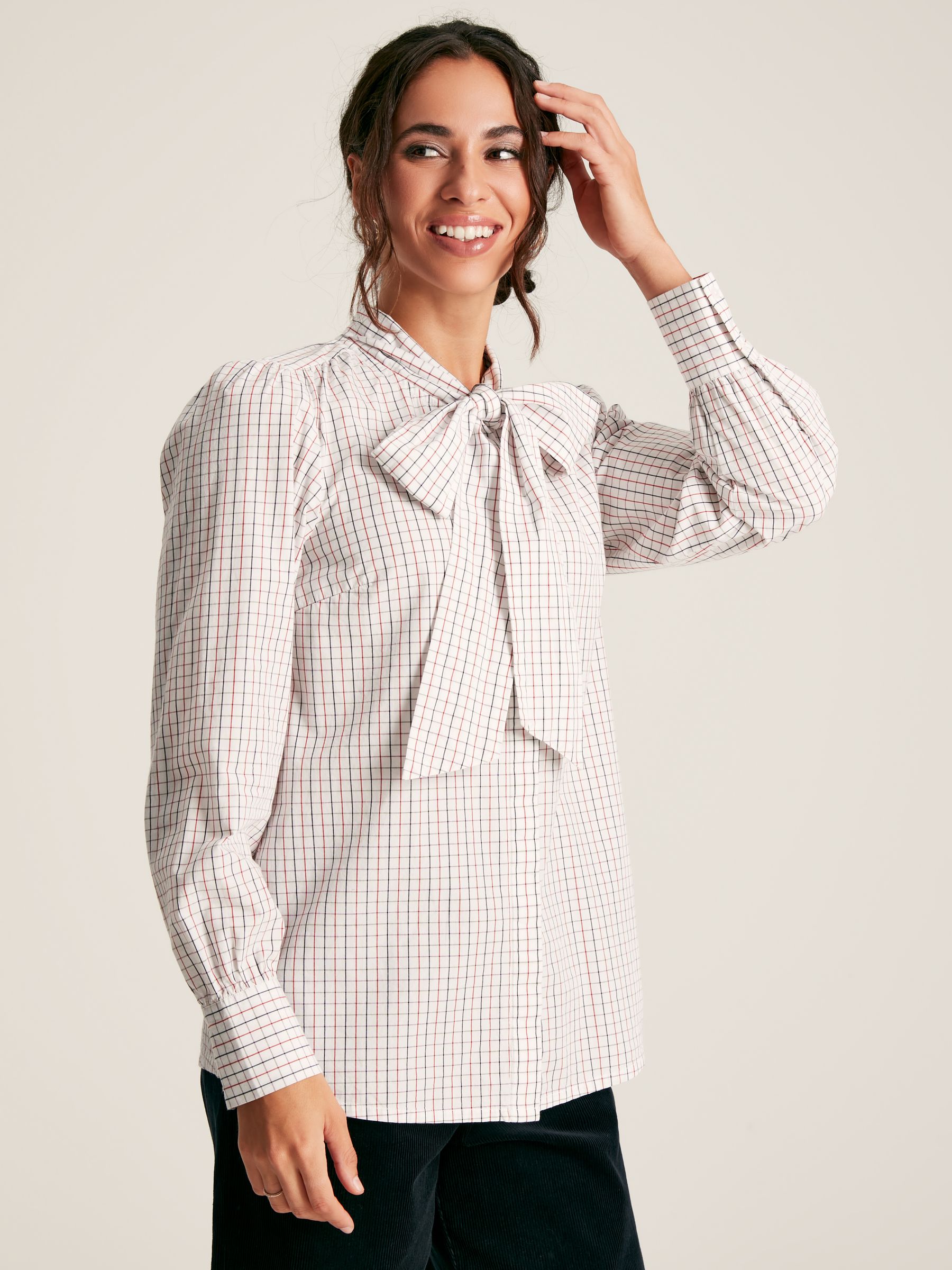 Everly Multi Check Tie Neck Blouse - Image 1 of 4