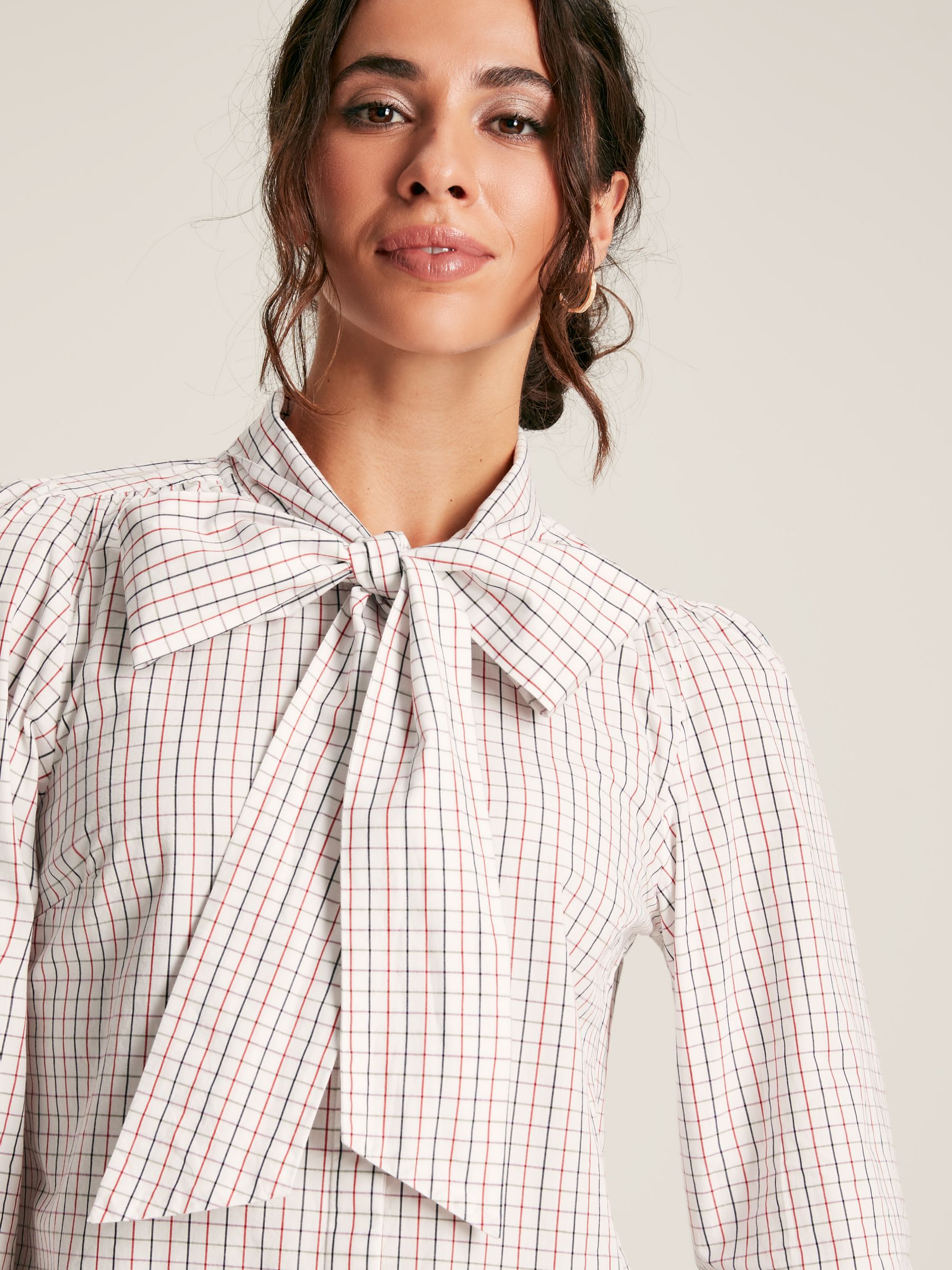 Everly Multi Check Tie Neck Blouse - Image 3 of 4