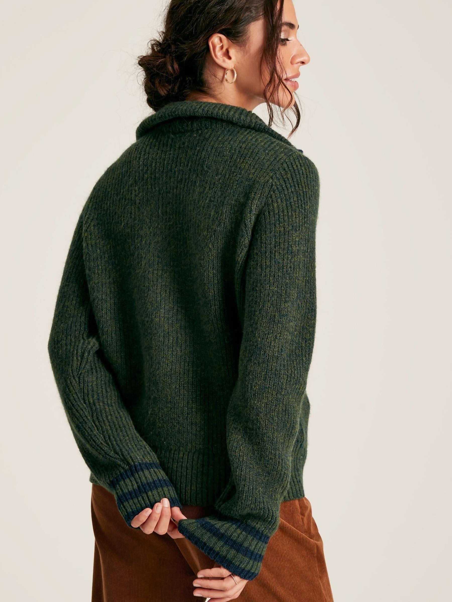 Jada Dark Green Quarter Zip Rib Knit Jumper - Image 2 of 7