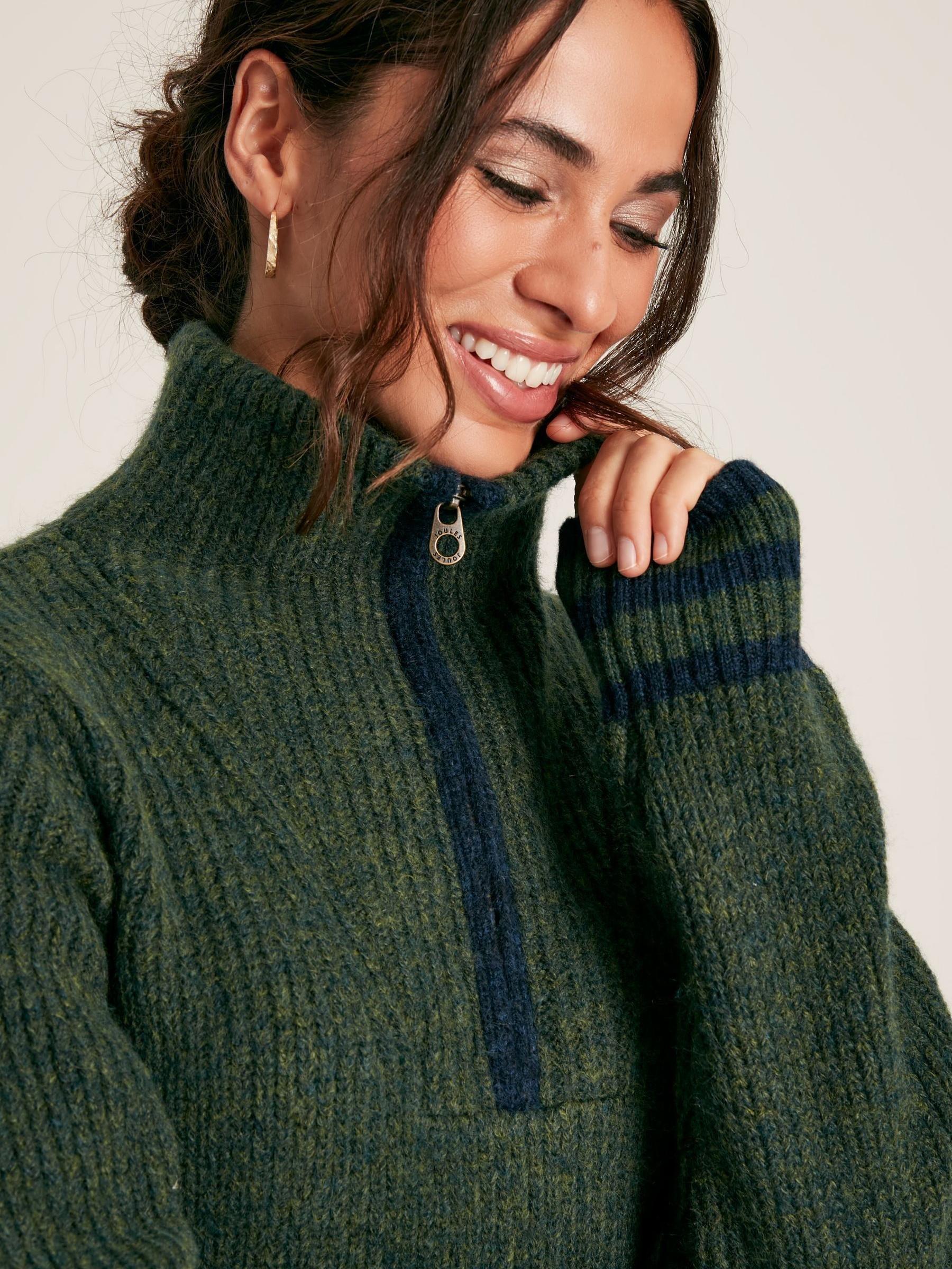 Jada Dark Green Quarter Zip Rib Knit Jumper - Image 4 of 7