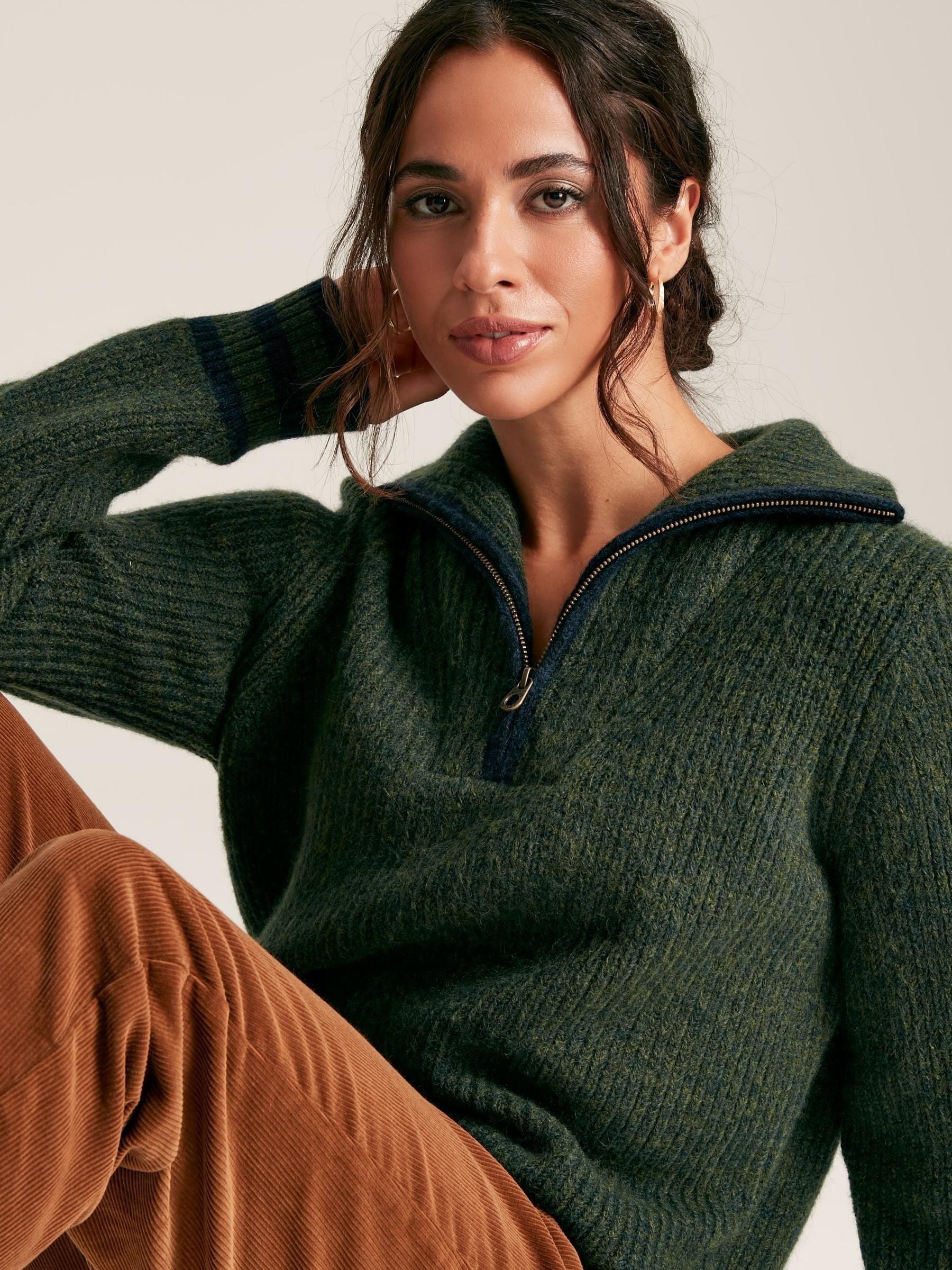 Jada Dark Green Quarter Zip Rib Knit Jumper - Image 5 of 7