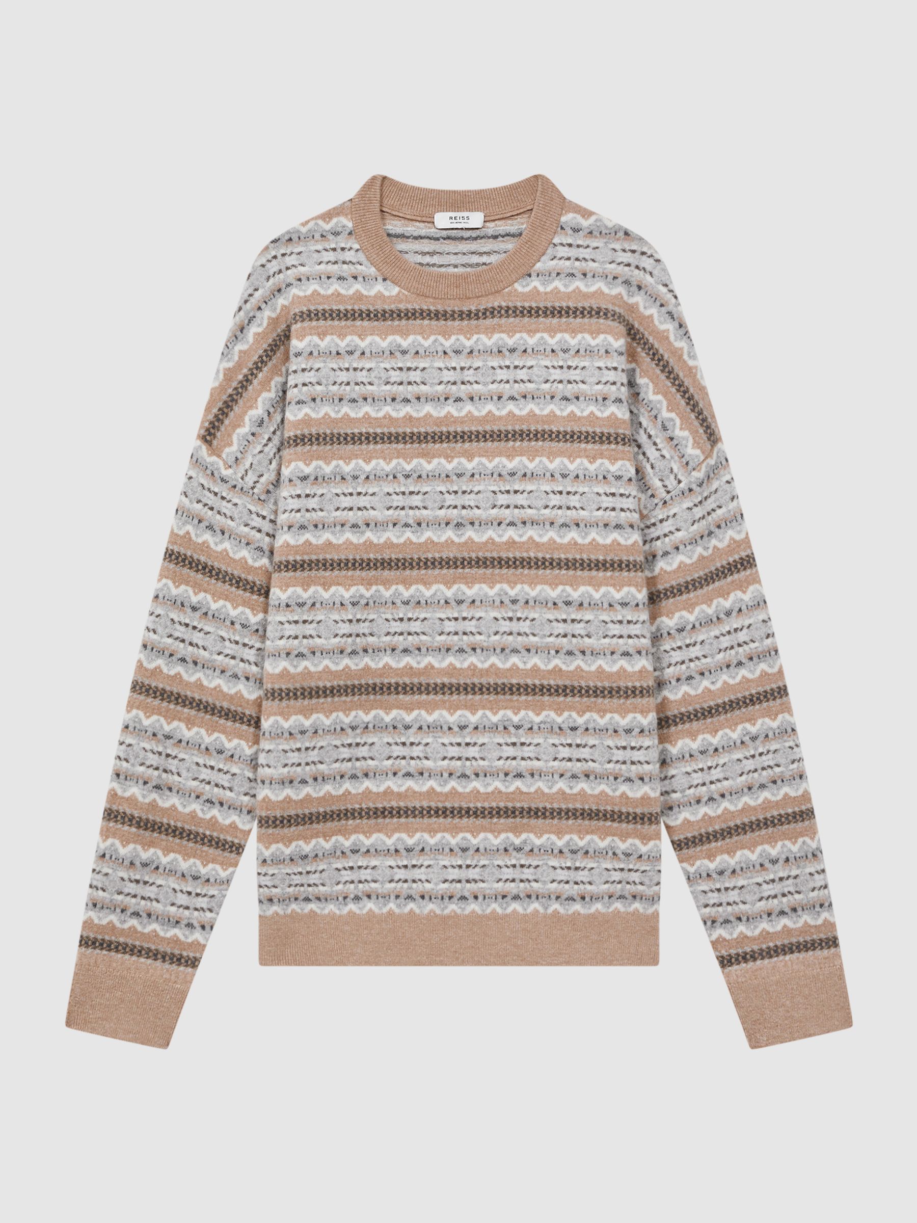 Wool Fairisle Pattern Crew Neck Jumper in Camel - Image 2 of 5