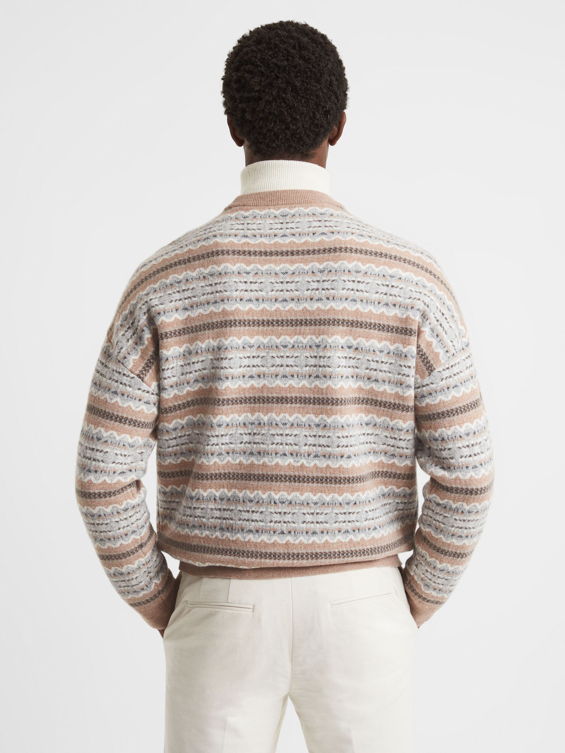 Wool Fairisle Pattern Crew Neck Jumper in Camel - Image 5 of 5