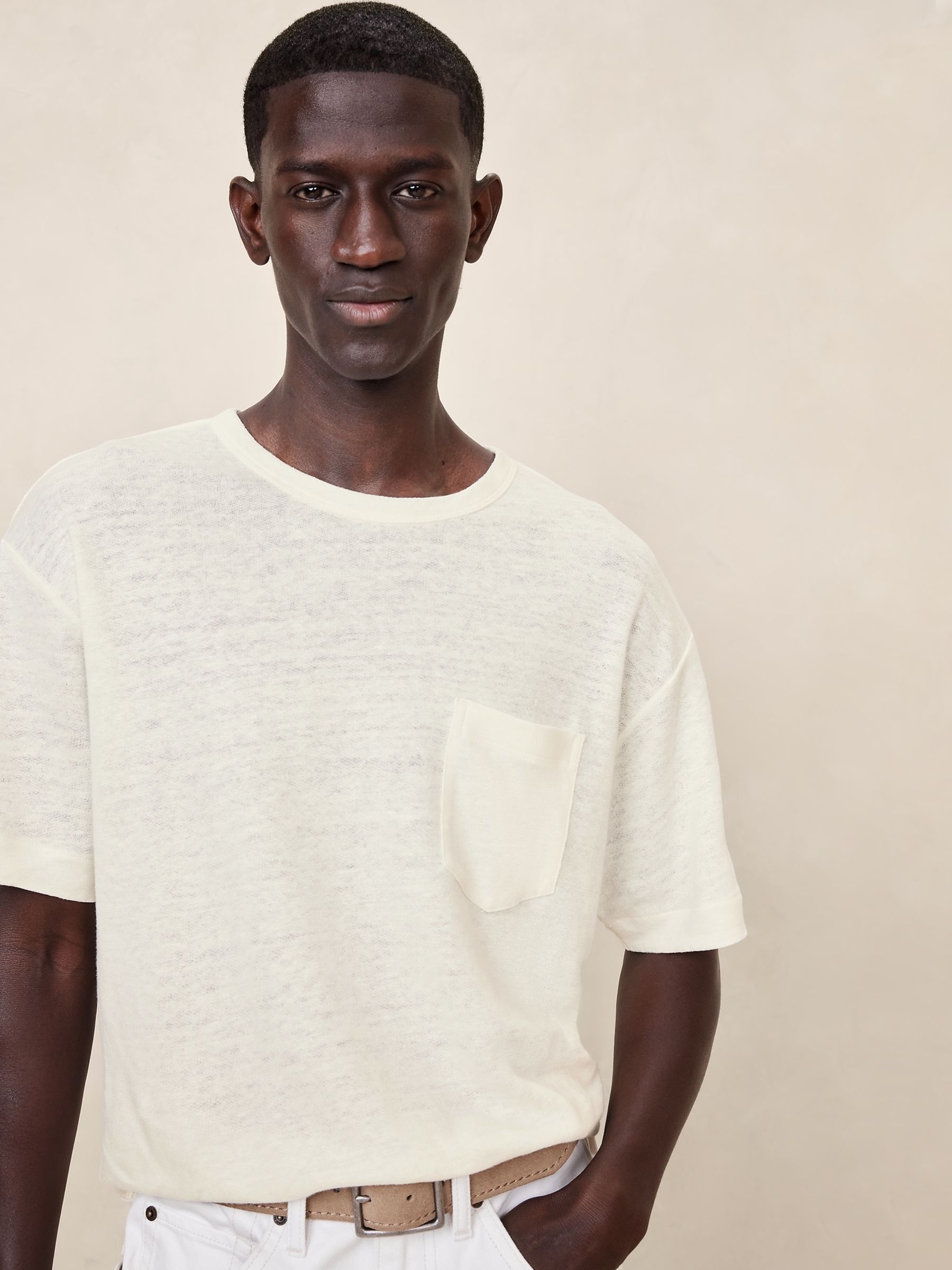 Banana Republic Brown Linen French Terry T-Shirt - Image 1 of 4