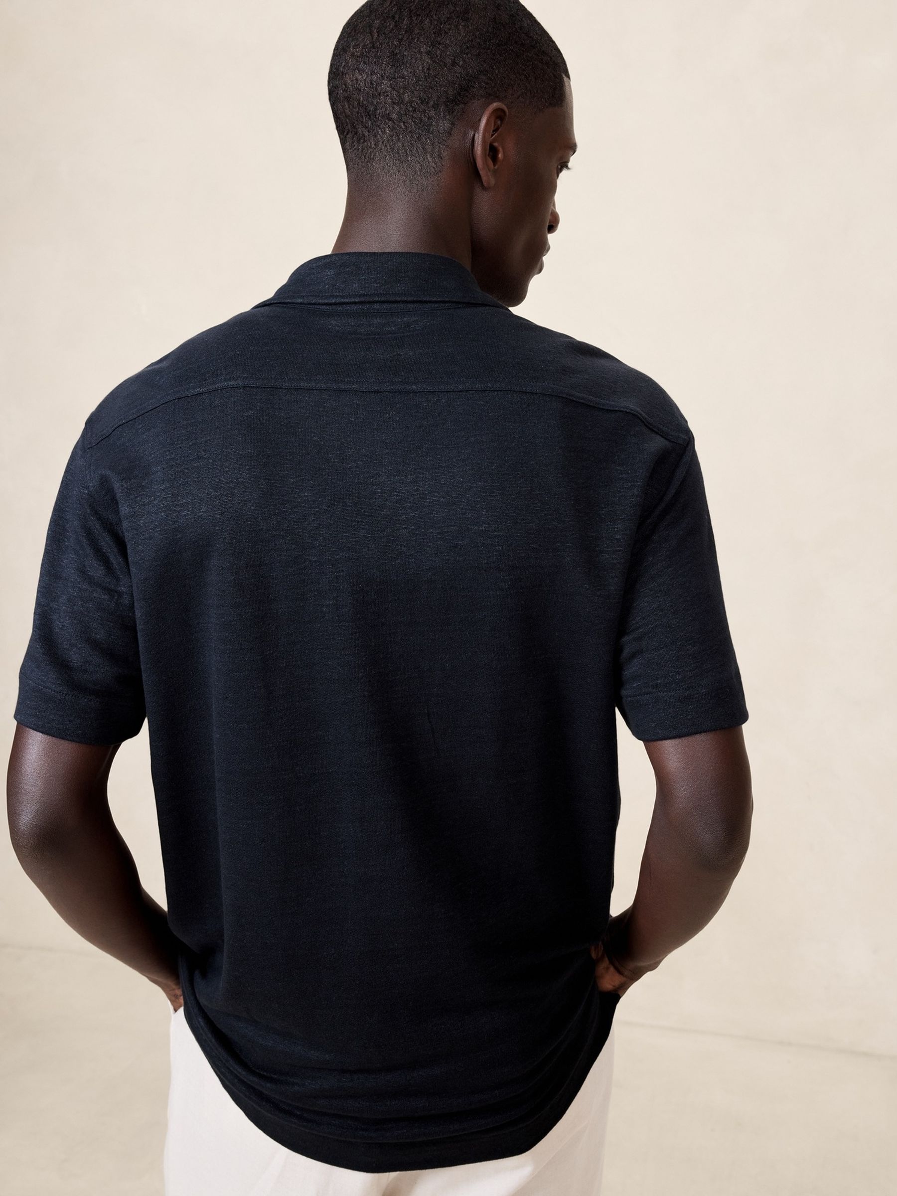 Banana Republic Blue Linen French Terry Resort Shirt - Image 2 of 4