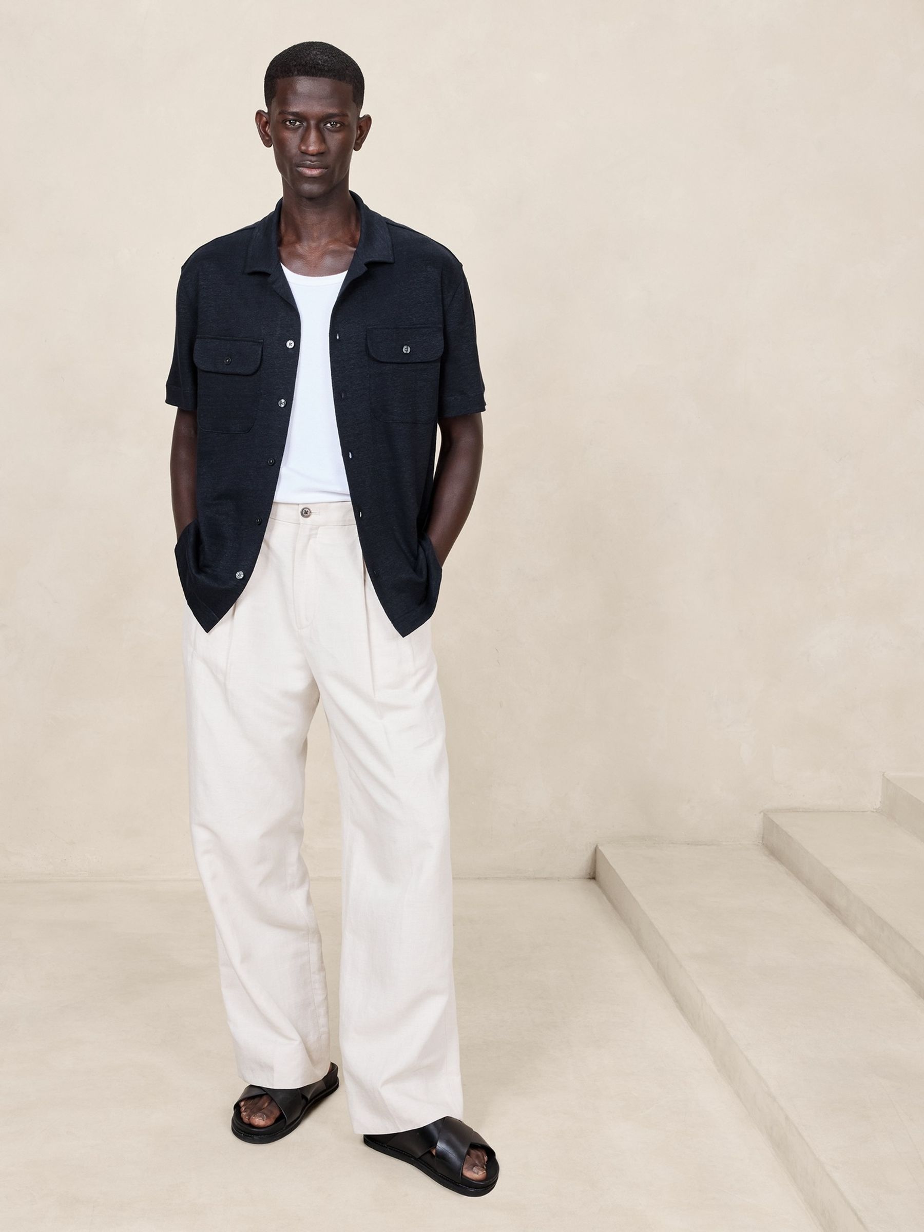 Banana Republic Blue Linen French Terry Resort Shirt - Image 3 of 4
