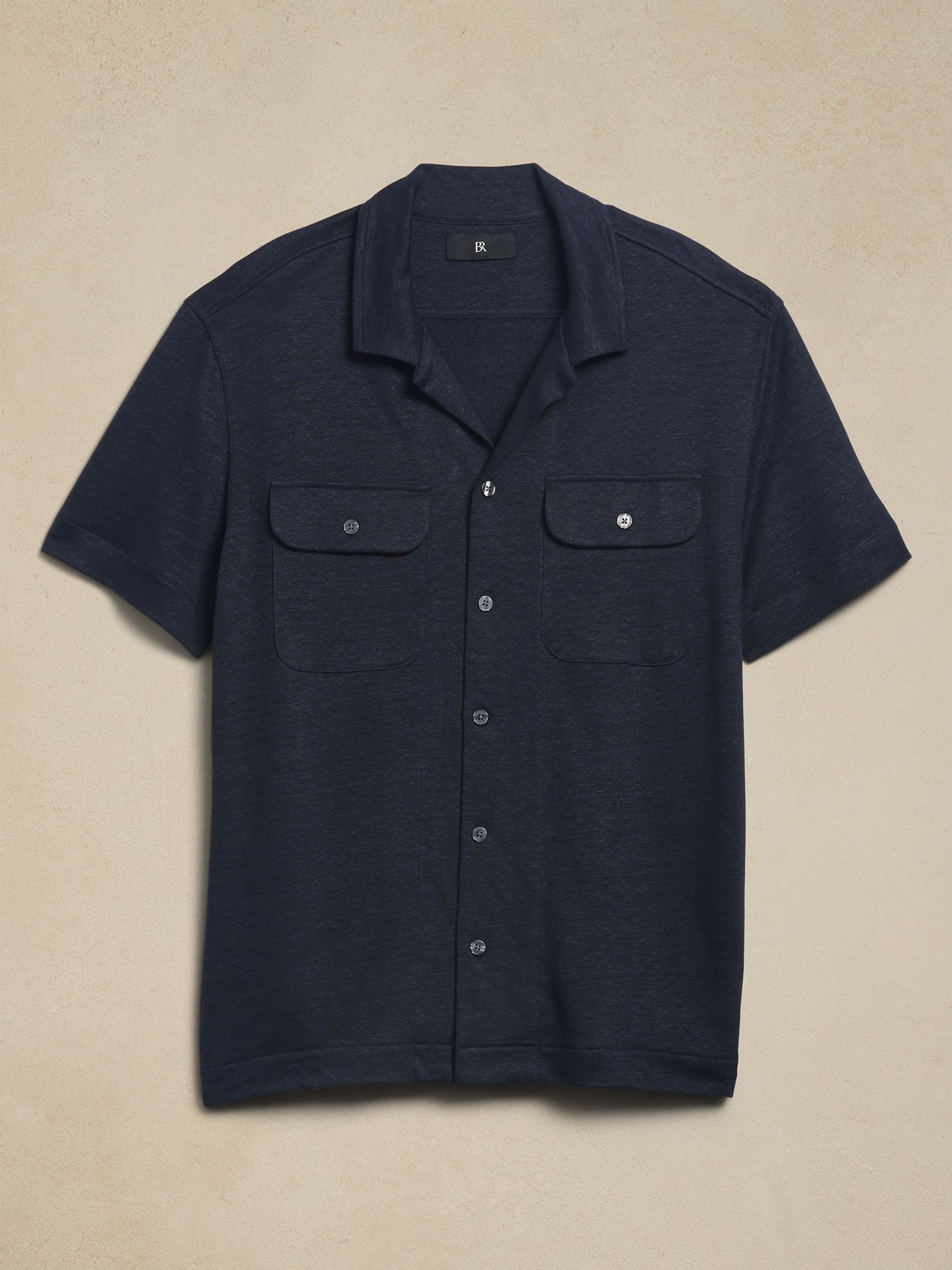 Banana Republic Blue Linen French Terry Resort Shirt - Image 4 of 4