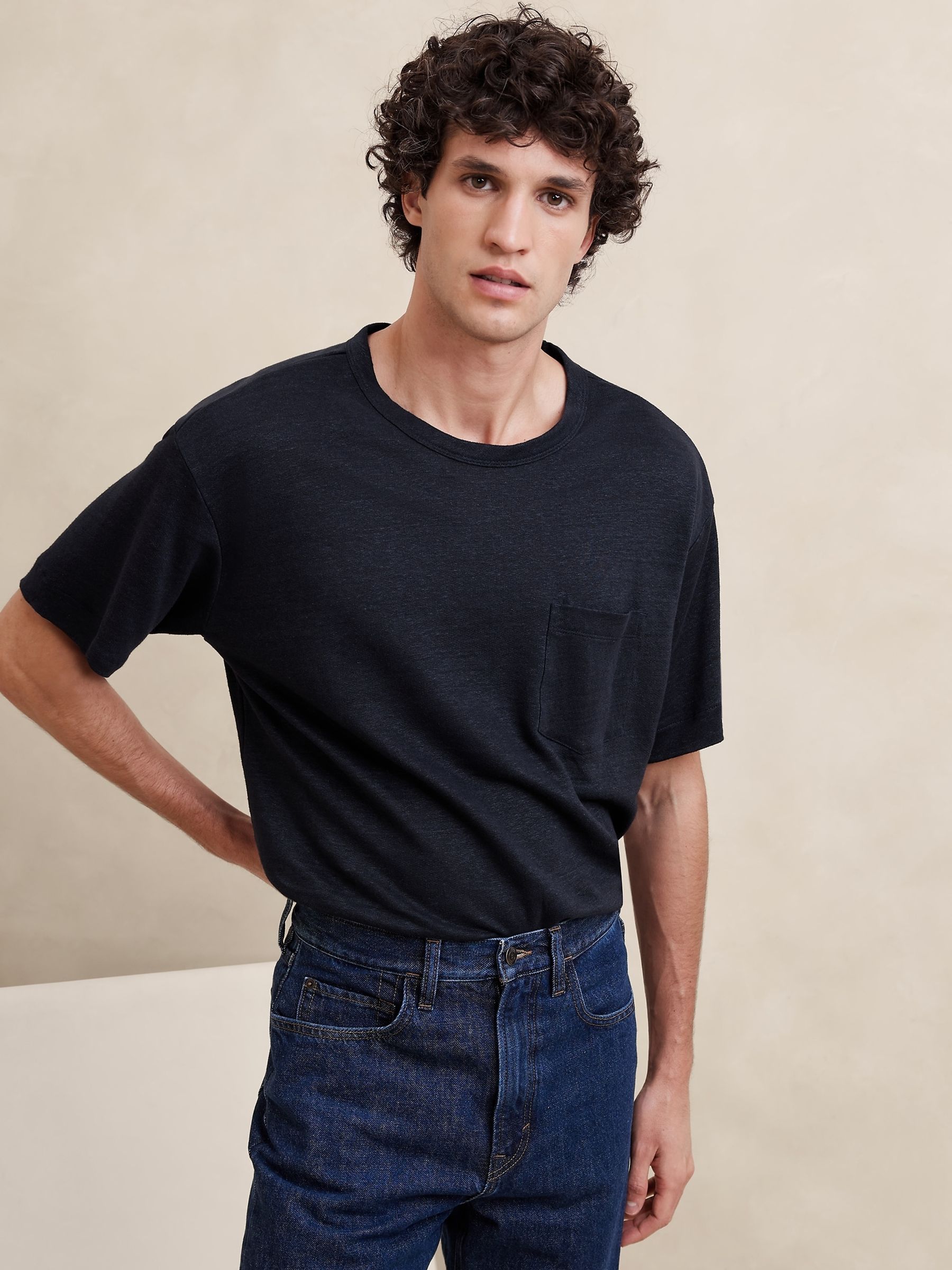 Banana Republic Blue Linen French Terry T-Shirt - Image 1 of 1