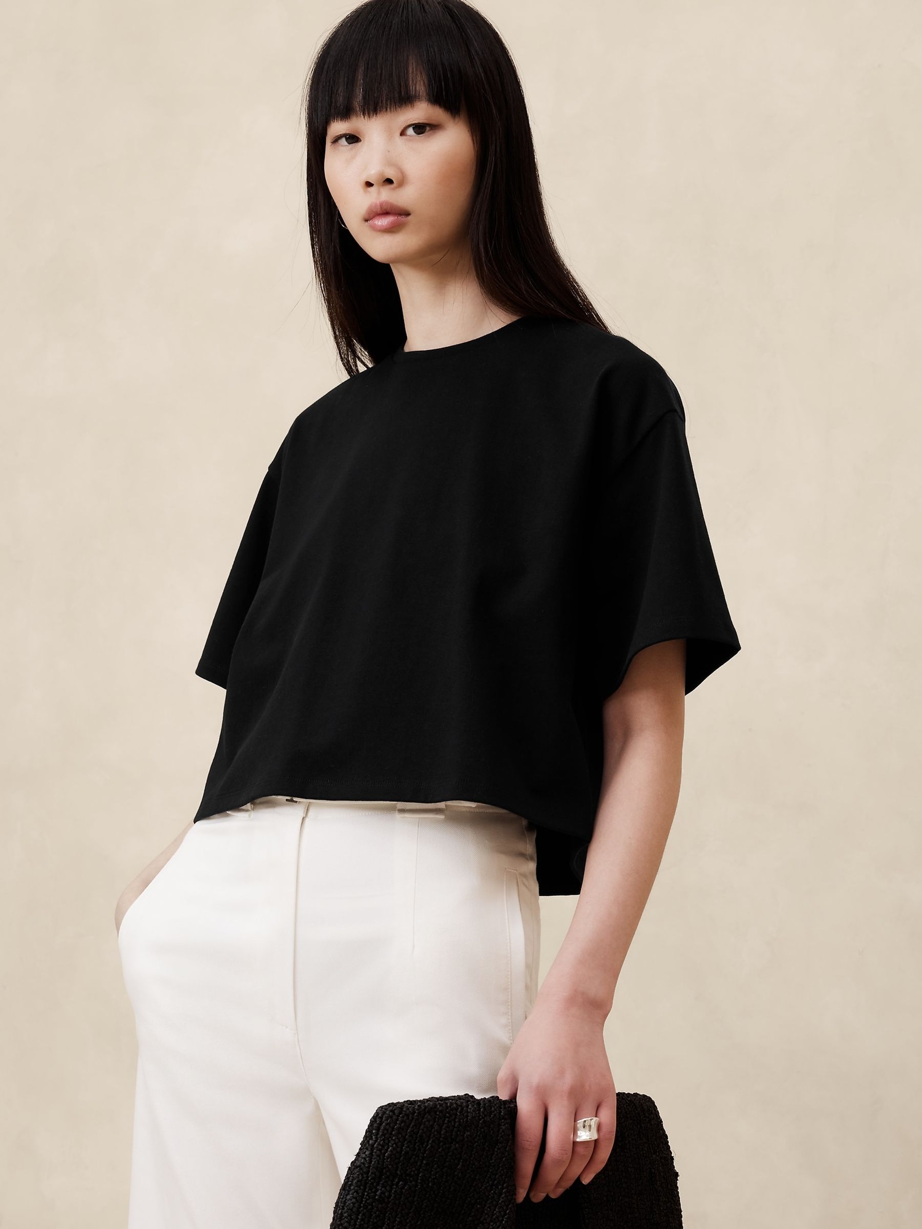 Banana Republic Blue Heavy Cotton Boxy Crop T-Shirt - Image 1 of 1