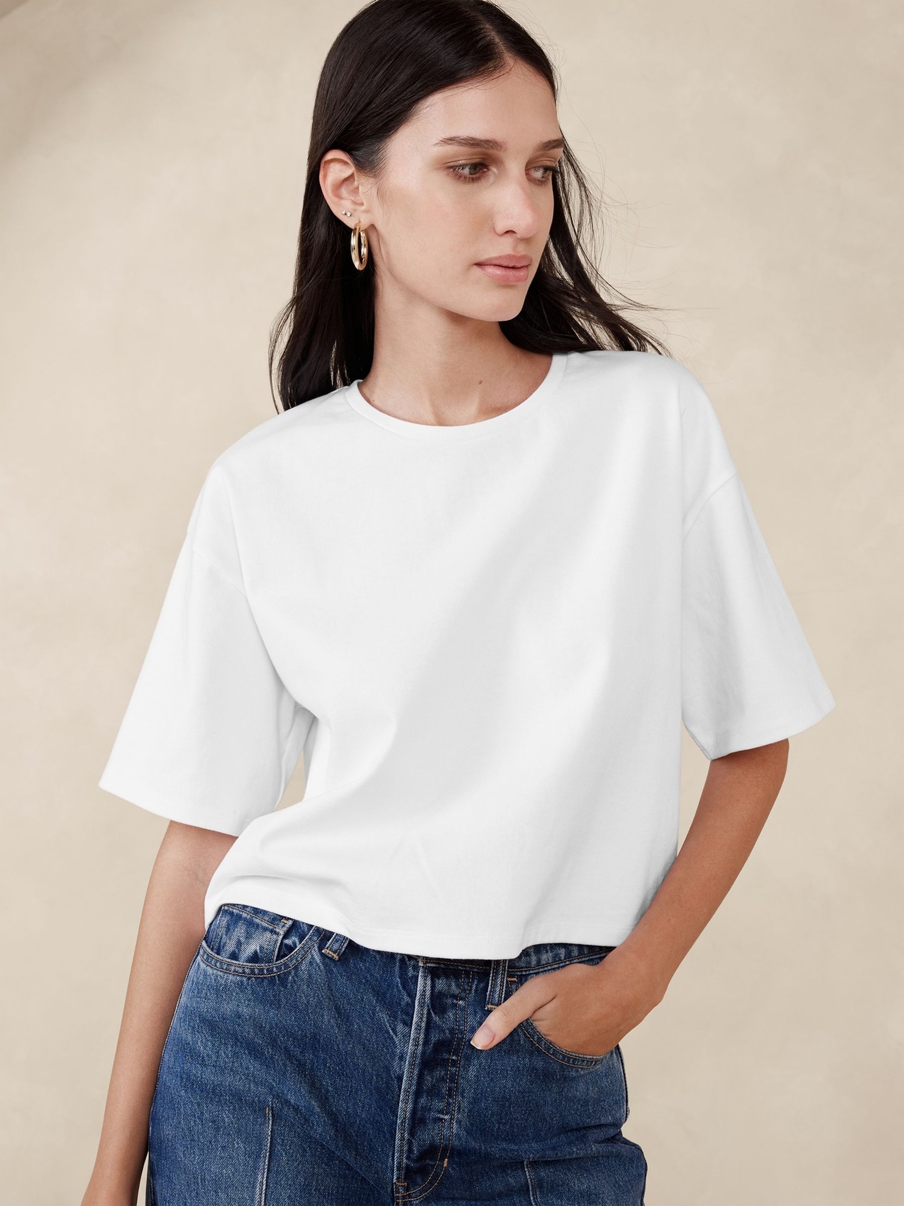 Banana Republic White Heavy Cotton Boxy Crop T-Shirt - Image 1 of 4