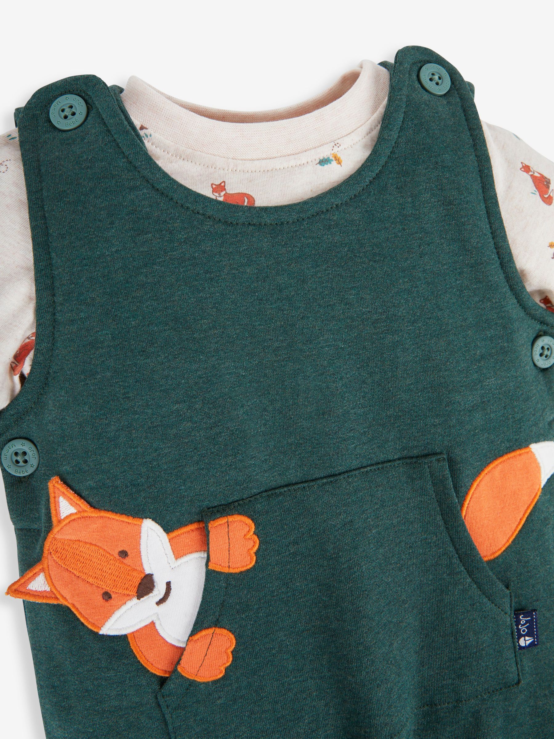 Marl Green Fox Boys' Sausage Dog Appliqué Pocket Dungarees & Top Set - Image 5 of 6