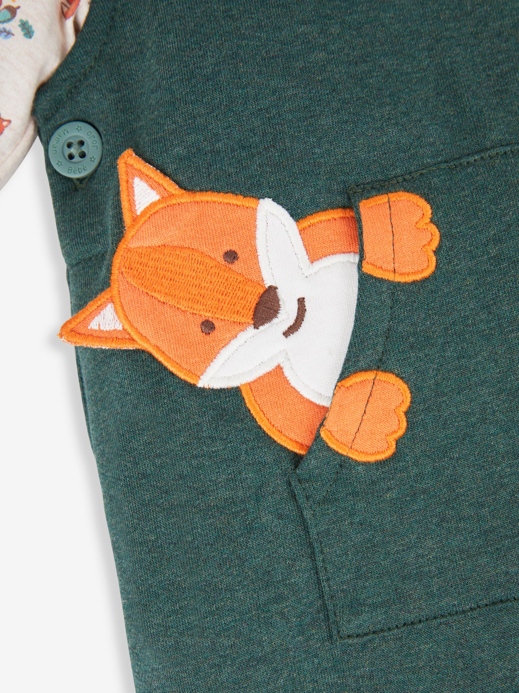 Marl Green Fox Boys' Sausage Dog Appliqué Pocket Dungarees & Top Set - Image 6 of 6
