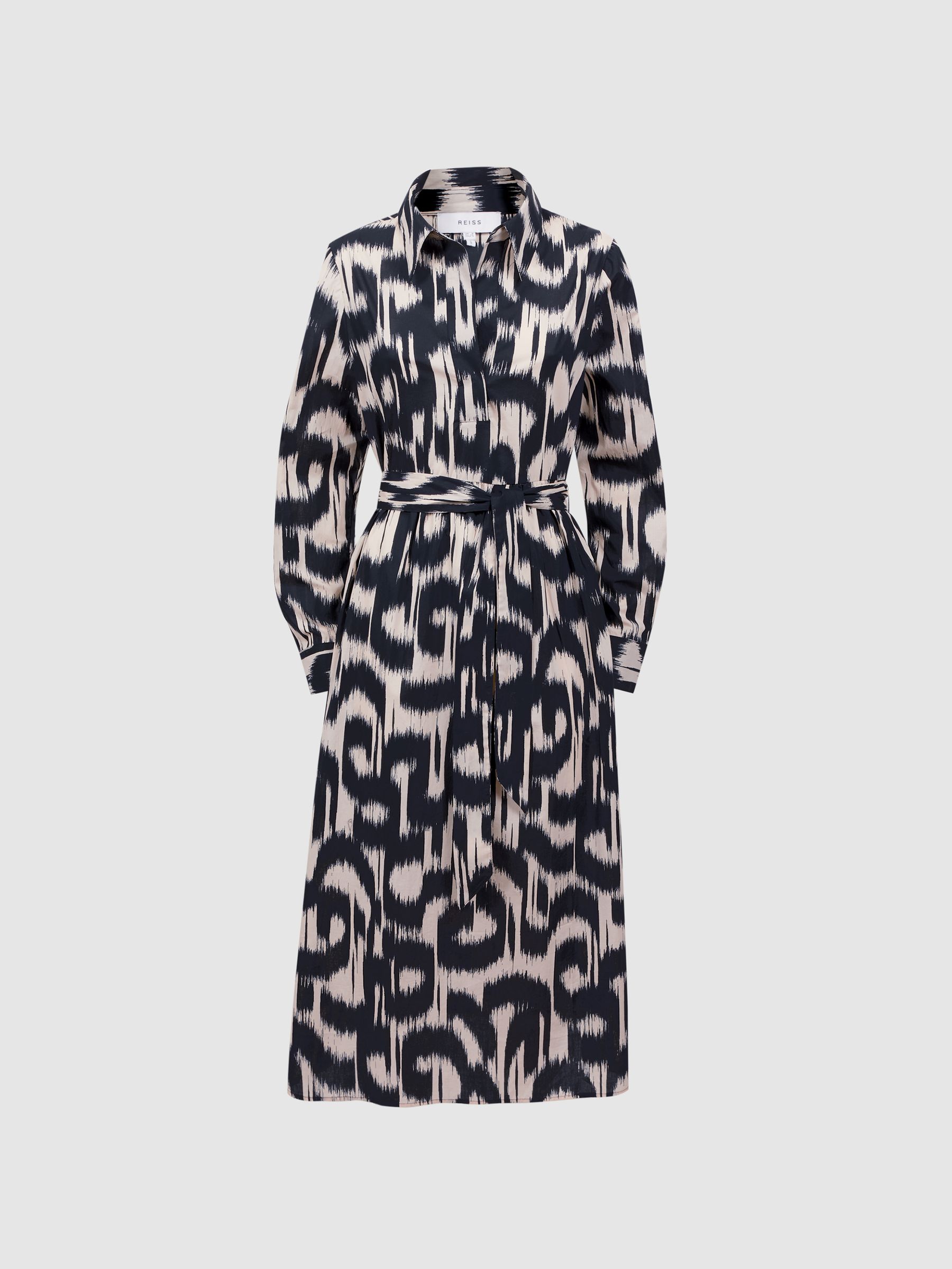 Printed Midi Dress in Black/Cream - Image 2 of 5