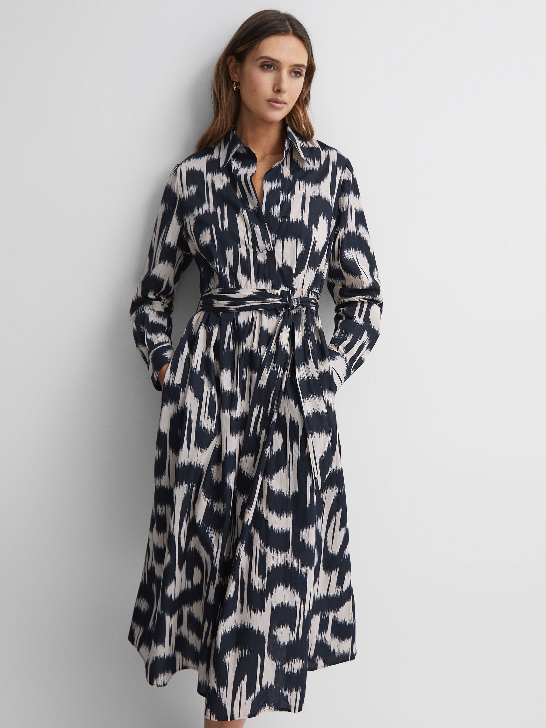 Printed Midi Dress in Black/Cream - Image 3 of 5