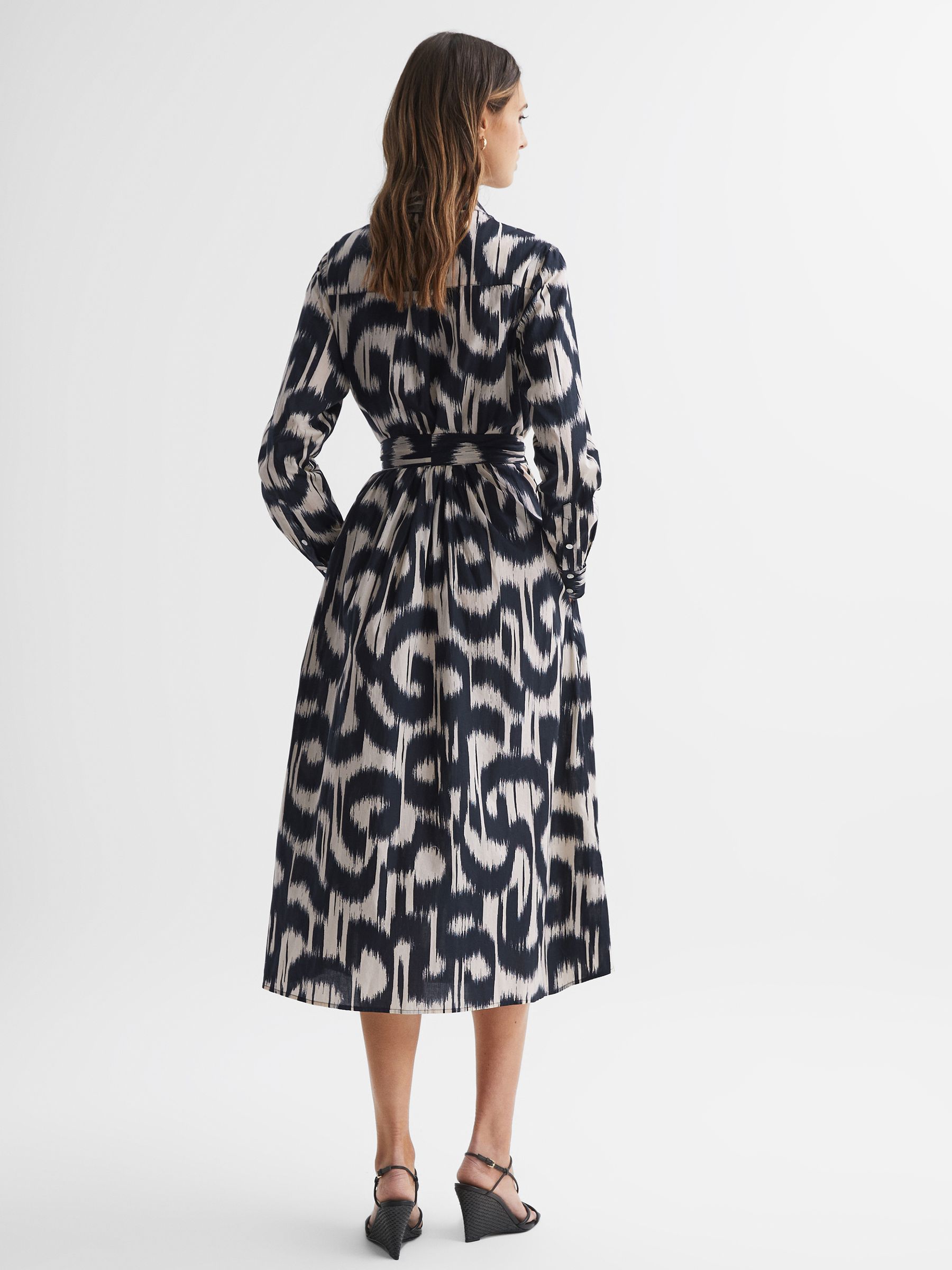 Printed Midi Dress in Black/Cream - Image 4 of 5