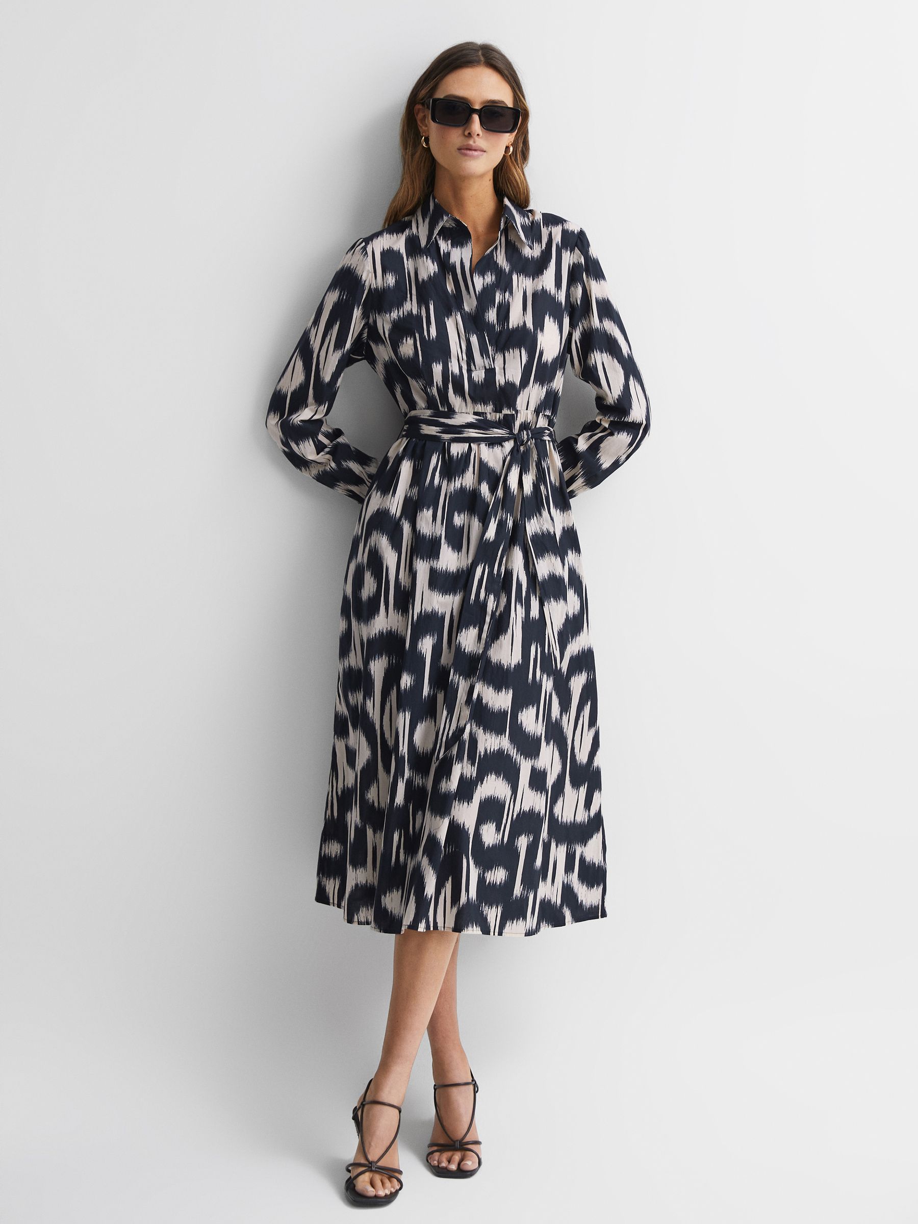 Printed Midi Dress in Black/Cream - Image 5 of 5